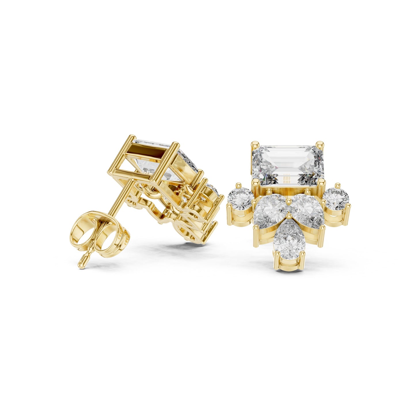 Mixed Shape Lab Grown Diamond Cluster Earrings