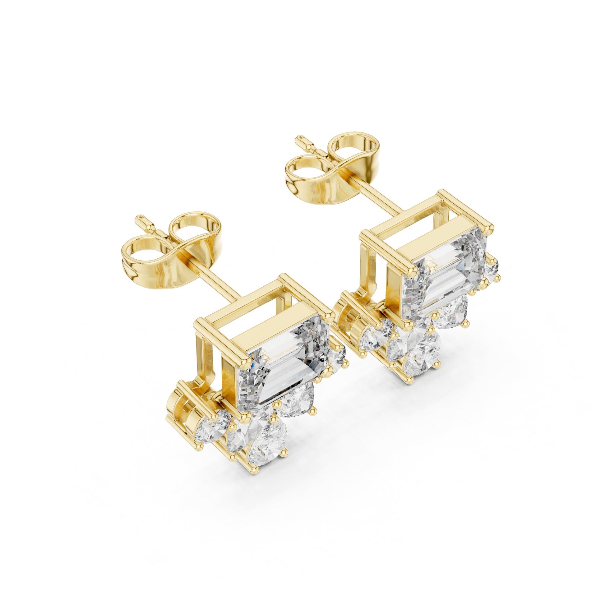 Mixed Shape Lab Grown Diamond Cluster Earrings