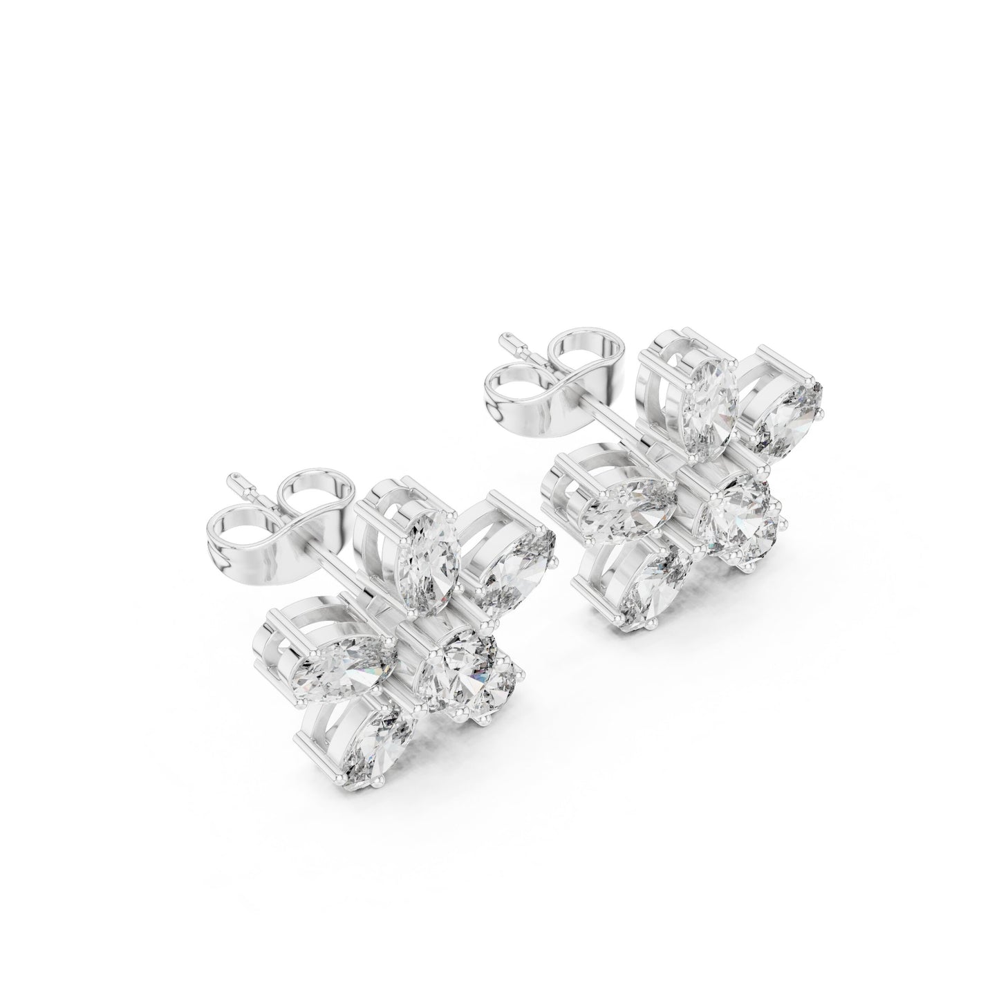 Mixed Shape Lab Grown Diamond Cluster Earrings