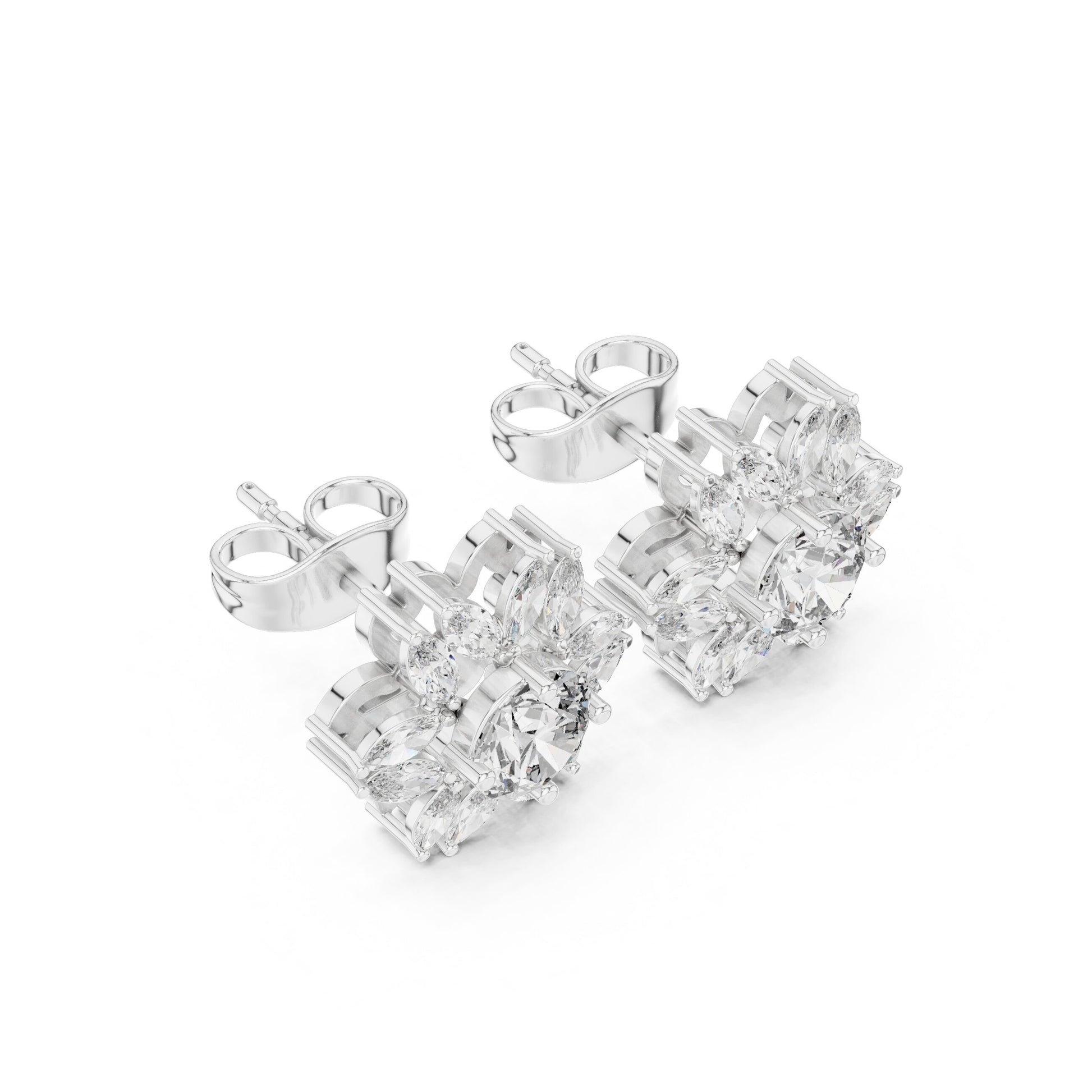 Mixed Shape Lab Grown Diamond Cluster Earrings