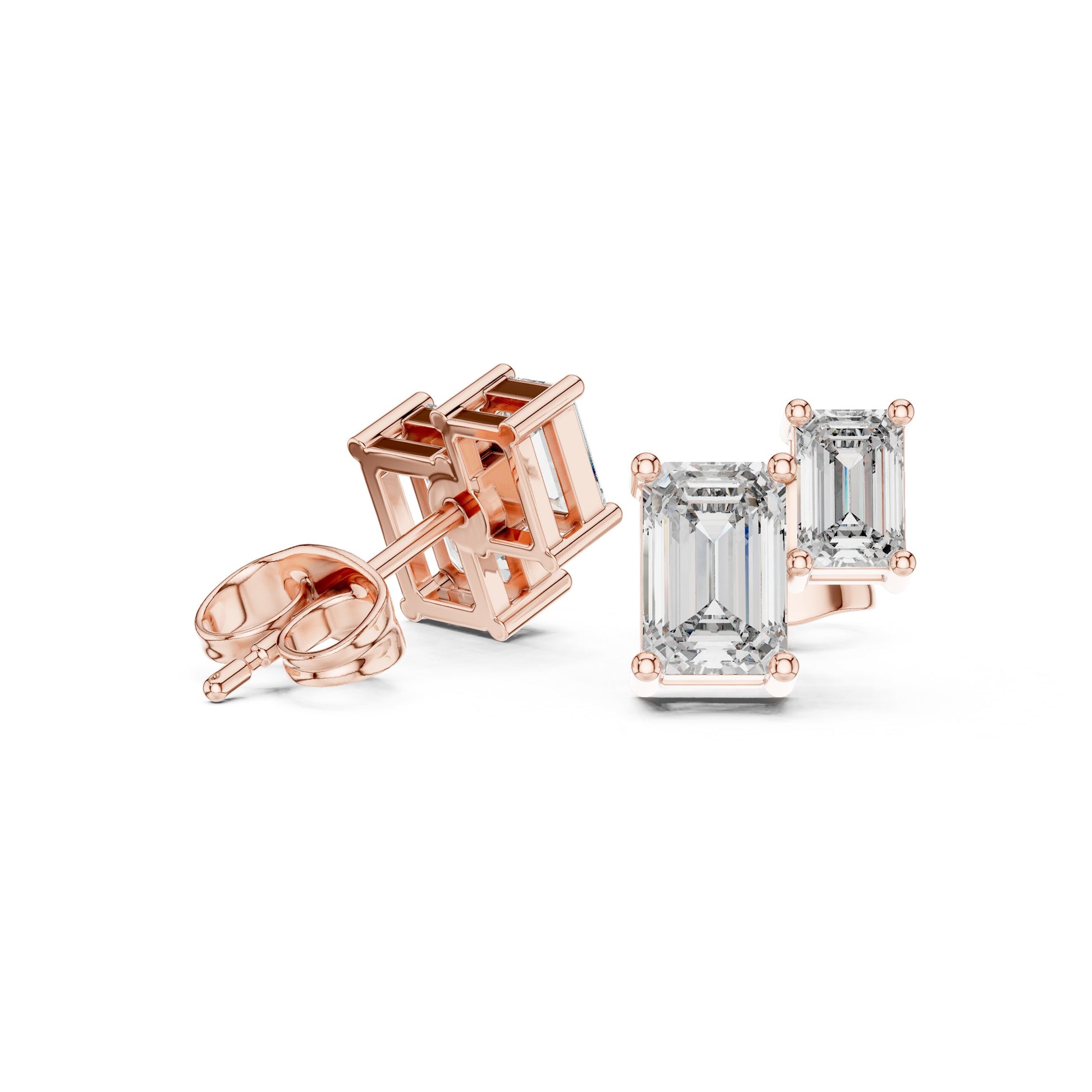 Emerald Stud Lab Grown Diamond Earrings
