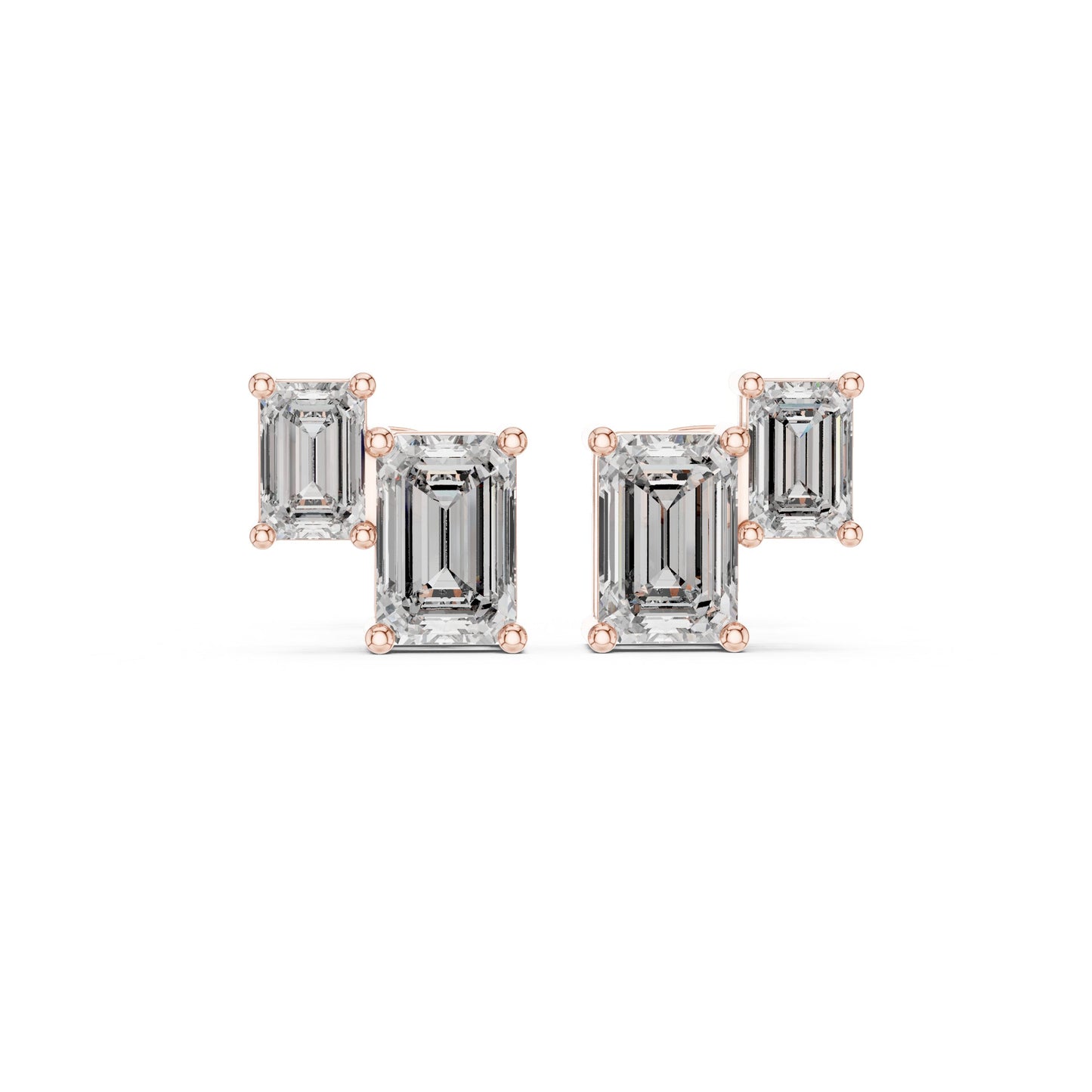 Emerald Stud Lab Grown Diamond Earrings
