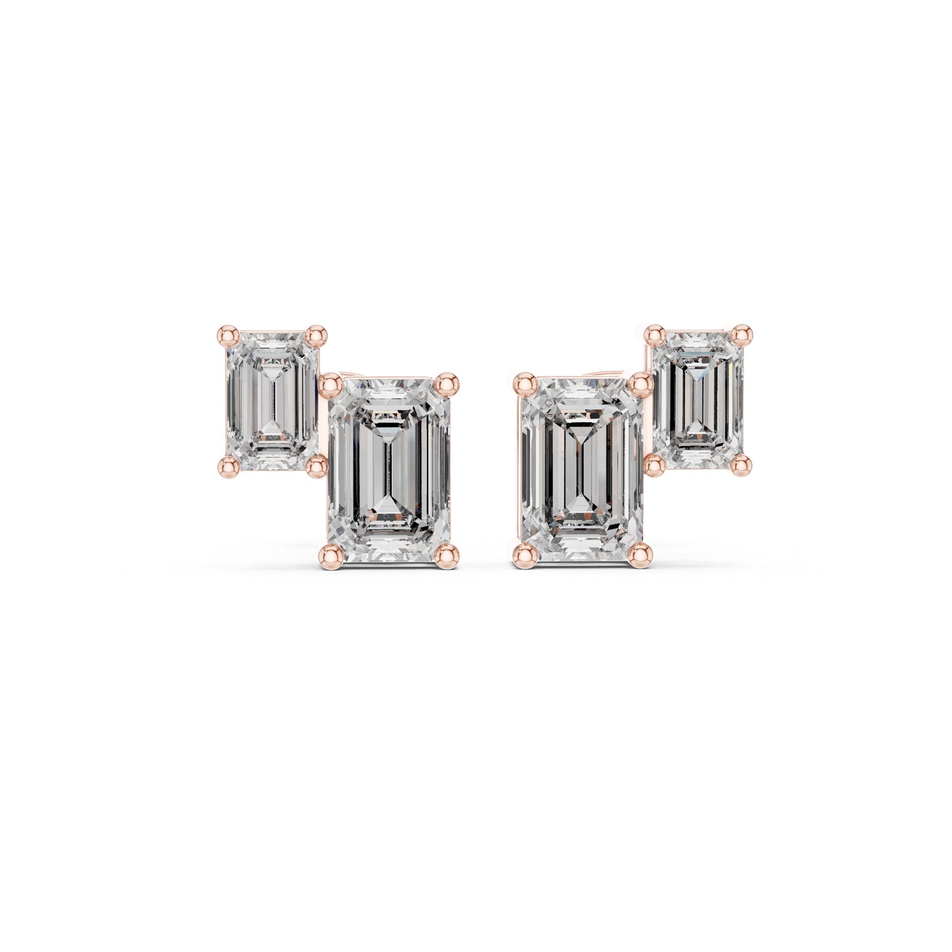 Emerald Stud Lab Grown Diamond Earrings