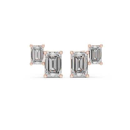 Emerald Stud Lab Grown Diamond Earrings