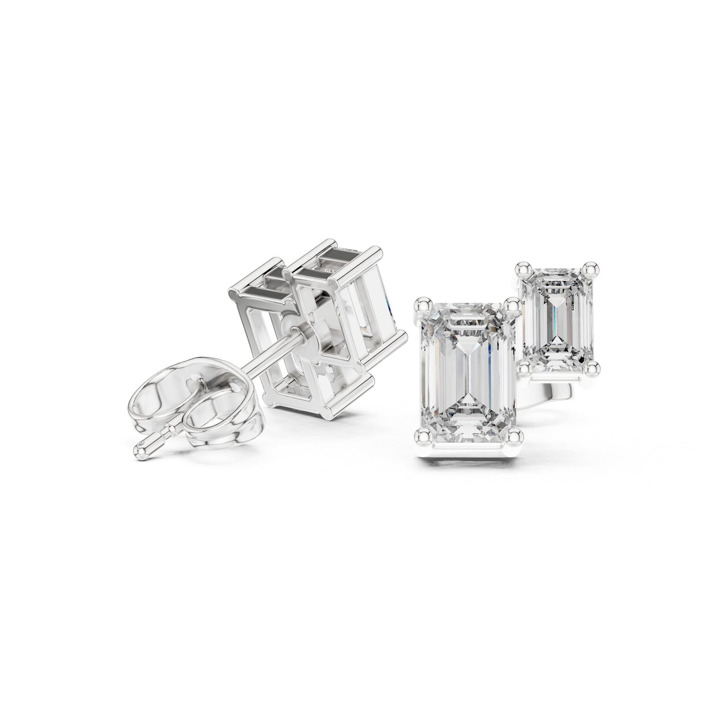Emerald Stud Lab Grown Diamond Earrings