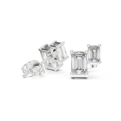 Emerald Stud Lab Grown Diamond Earrings