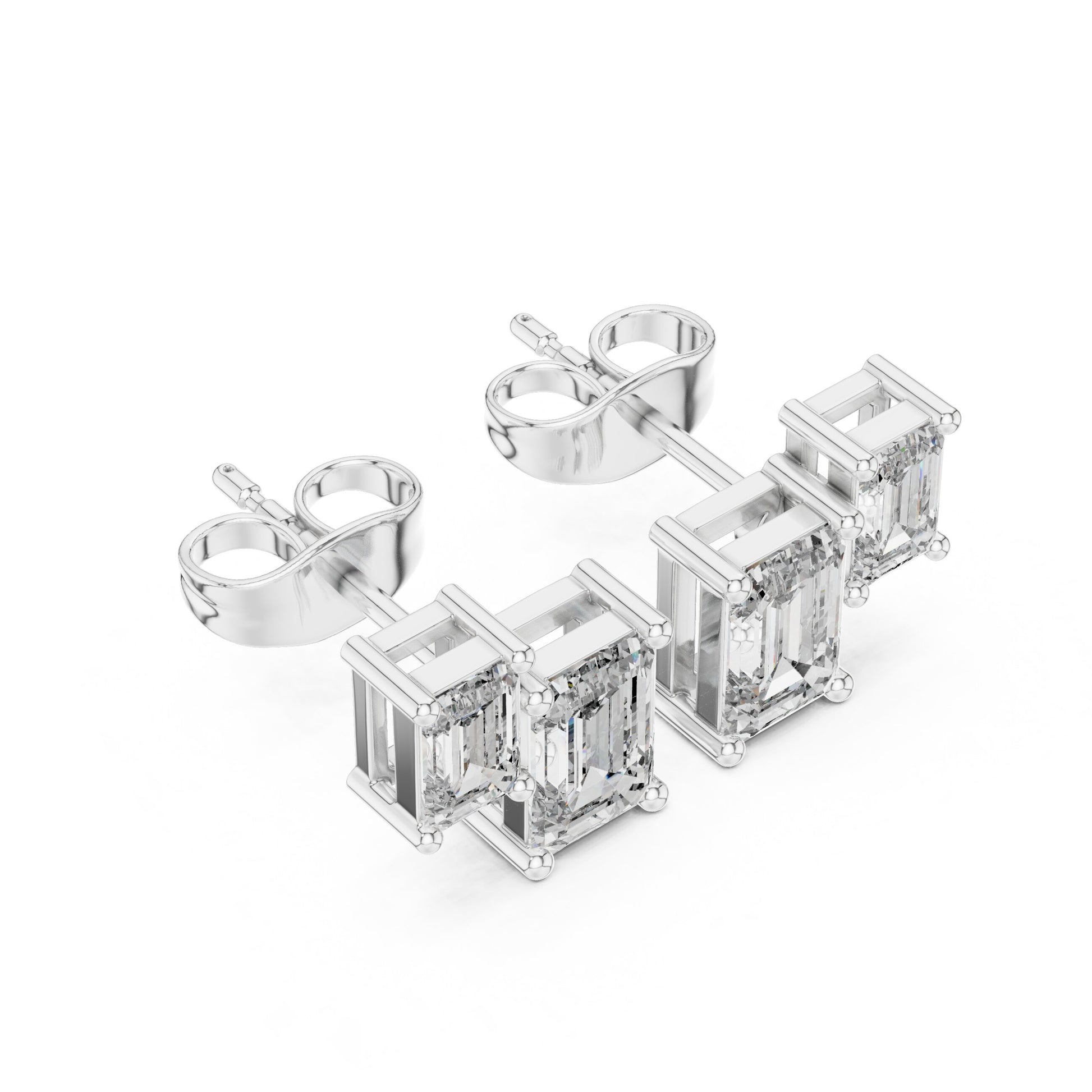 Emerald Stud Lab Grown Diamond Earrings