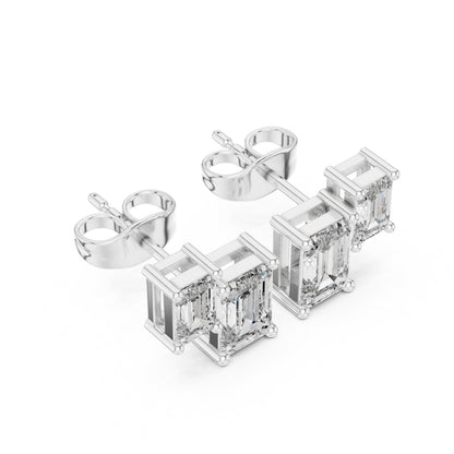 Emerald Stud Lab Grown Diamond Earrings