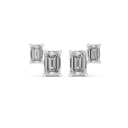 Emerald Stud Lab Grown Diamond Earrings