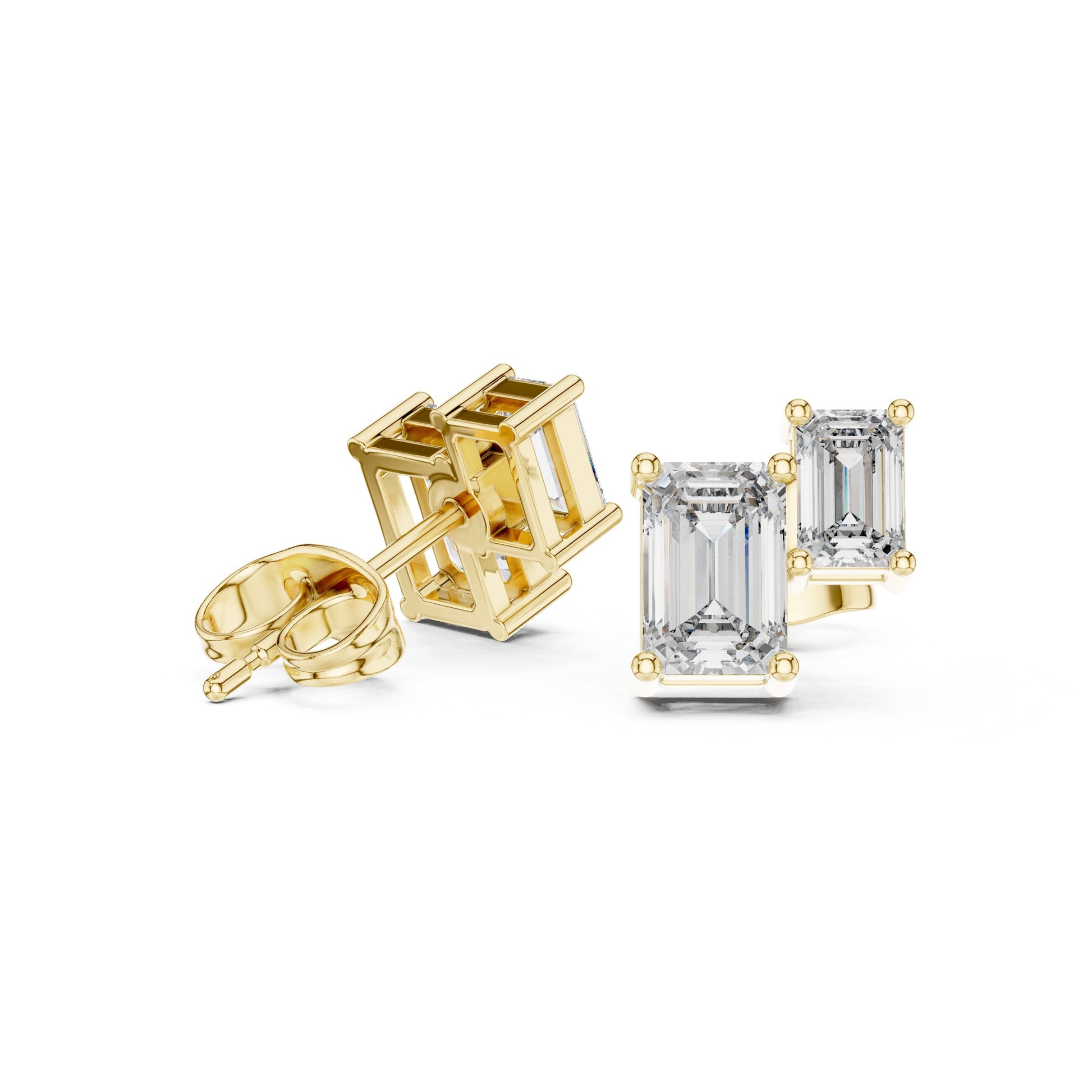 Emerald Stud Lab Grown Diamond Earrings