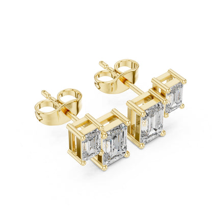 Emerald Stud Lab Grown Diamond Earrings