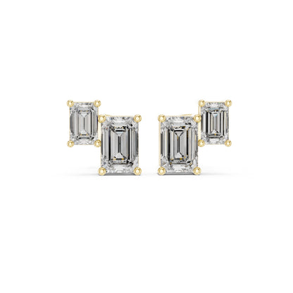 Emerald Stud Lab Grown Diamond Earrings