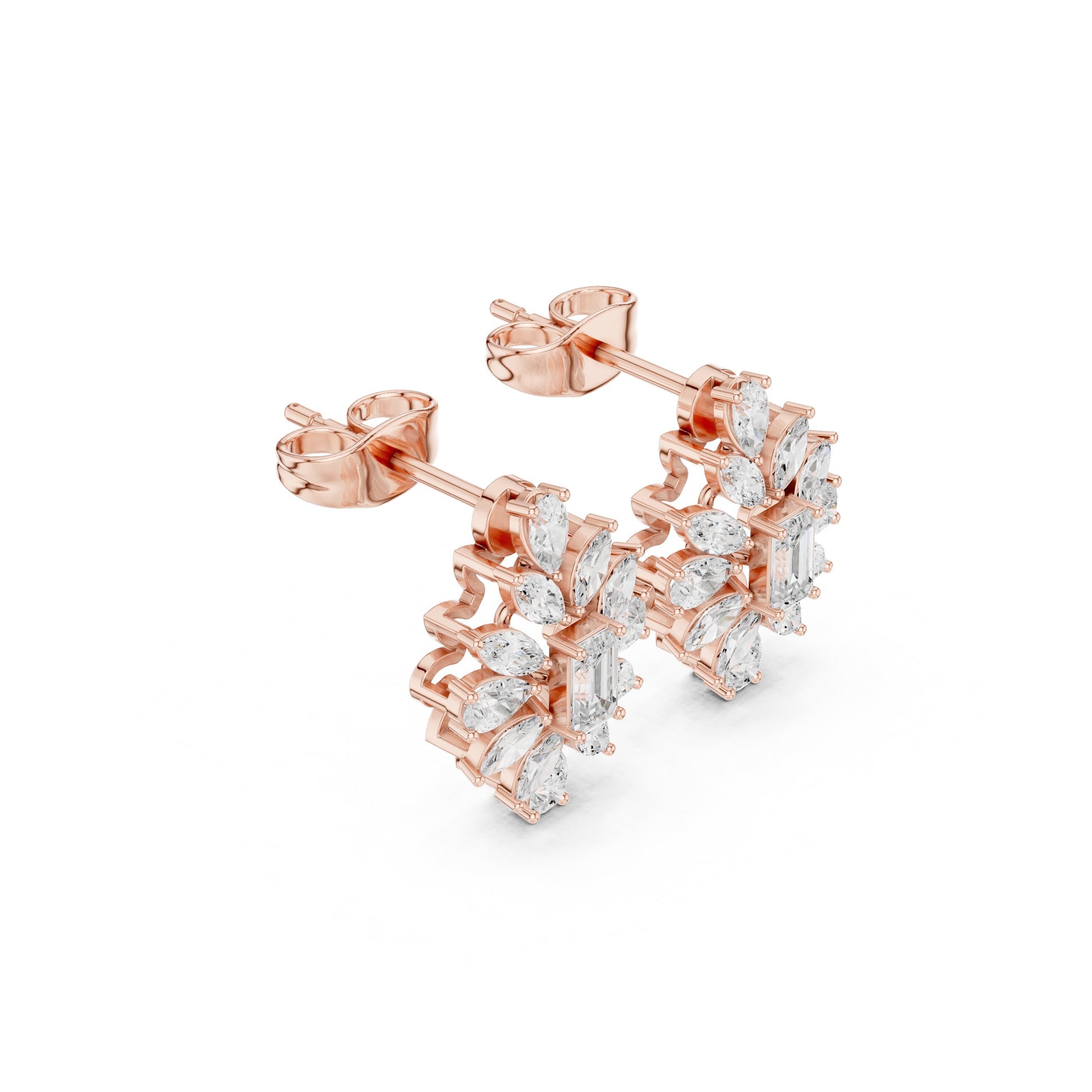 Mixed Shape Lab Grown Diamond Cluster Earrings