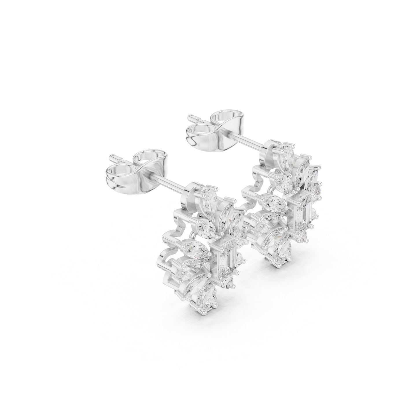 Mixed Shape Lab Grown Diamond Cluster Earrings
