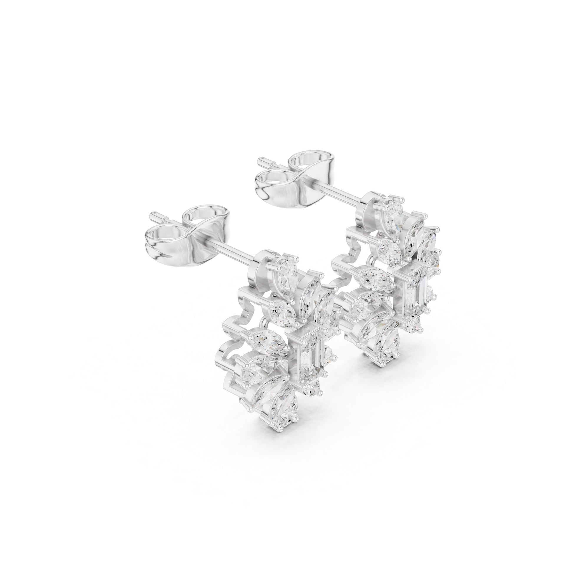 Mixed Shape Lab Grown Diamond Cluster Earrings
