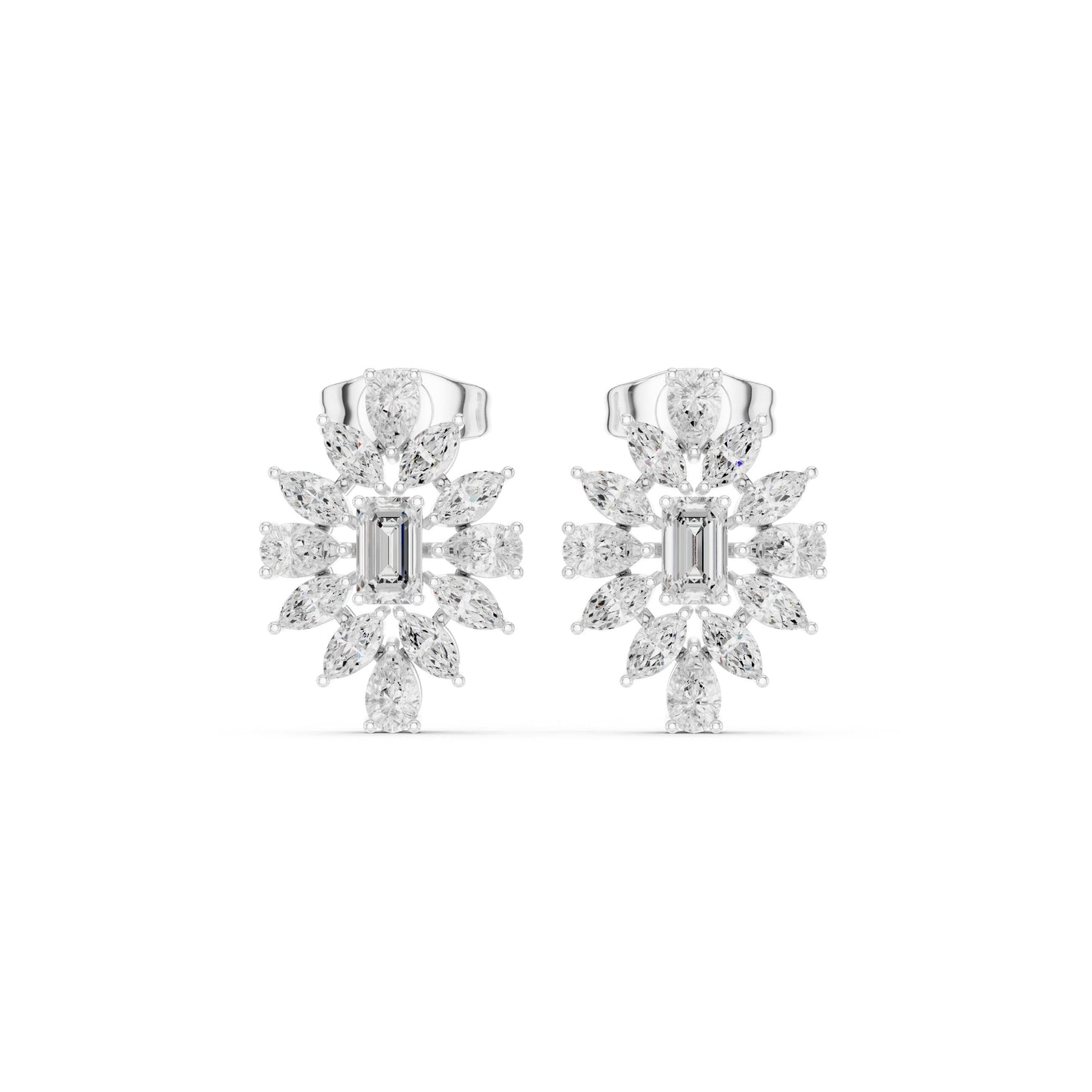 Mixed Shape Lab Grown Diamond Cluster Earrings