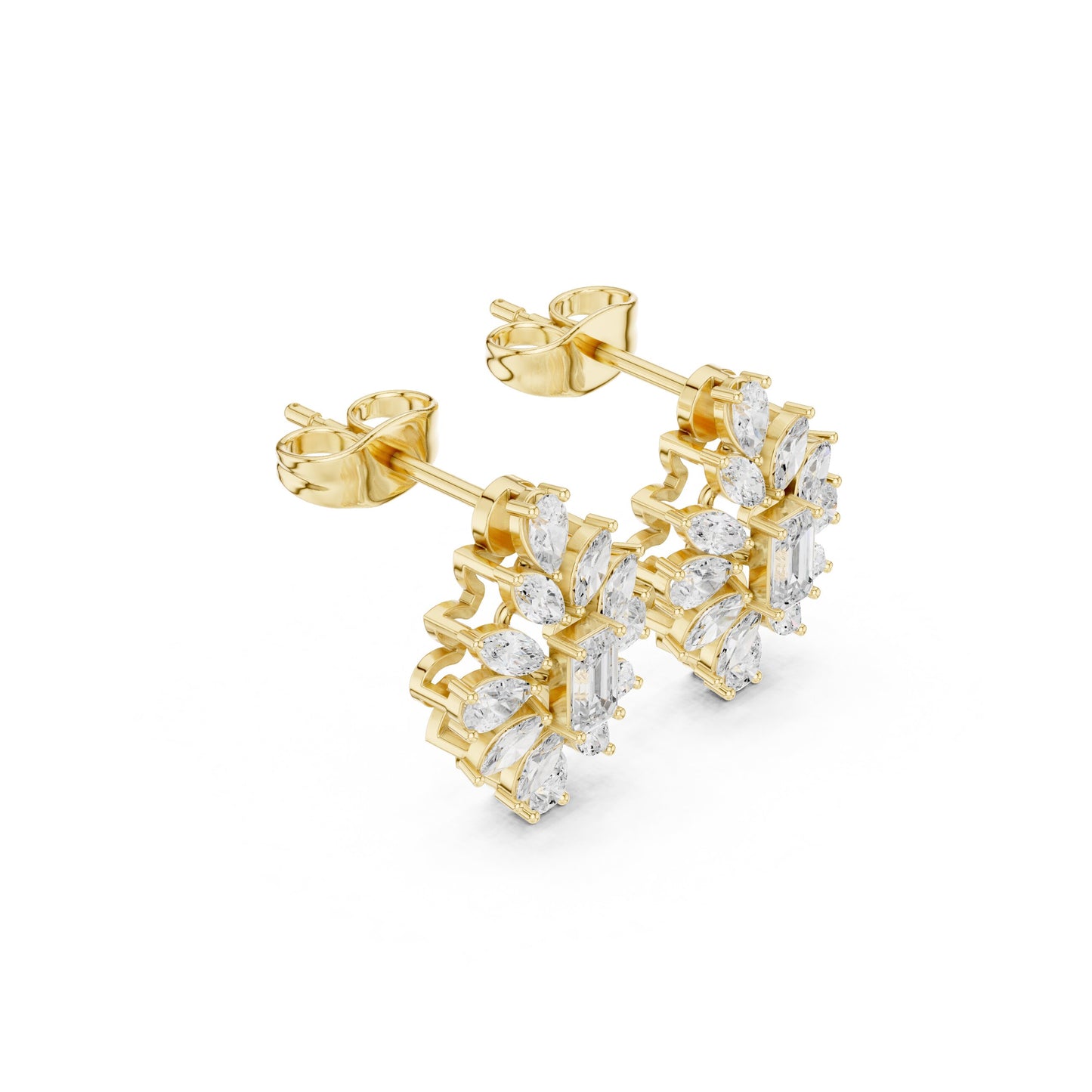Mixed Shape Lab Grown Diamond Cluster Earrings