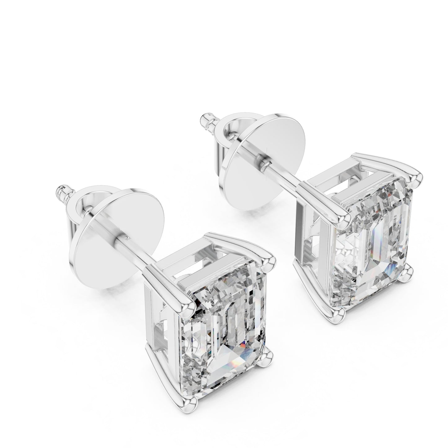 Emerald Stud Lab Grown Diamond Earrings