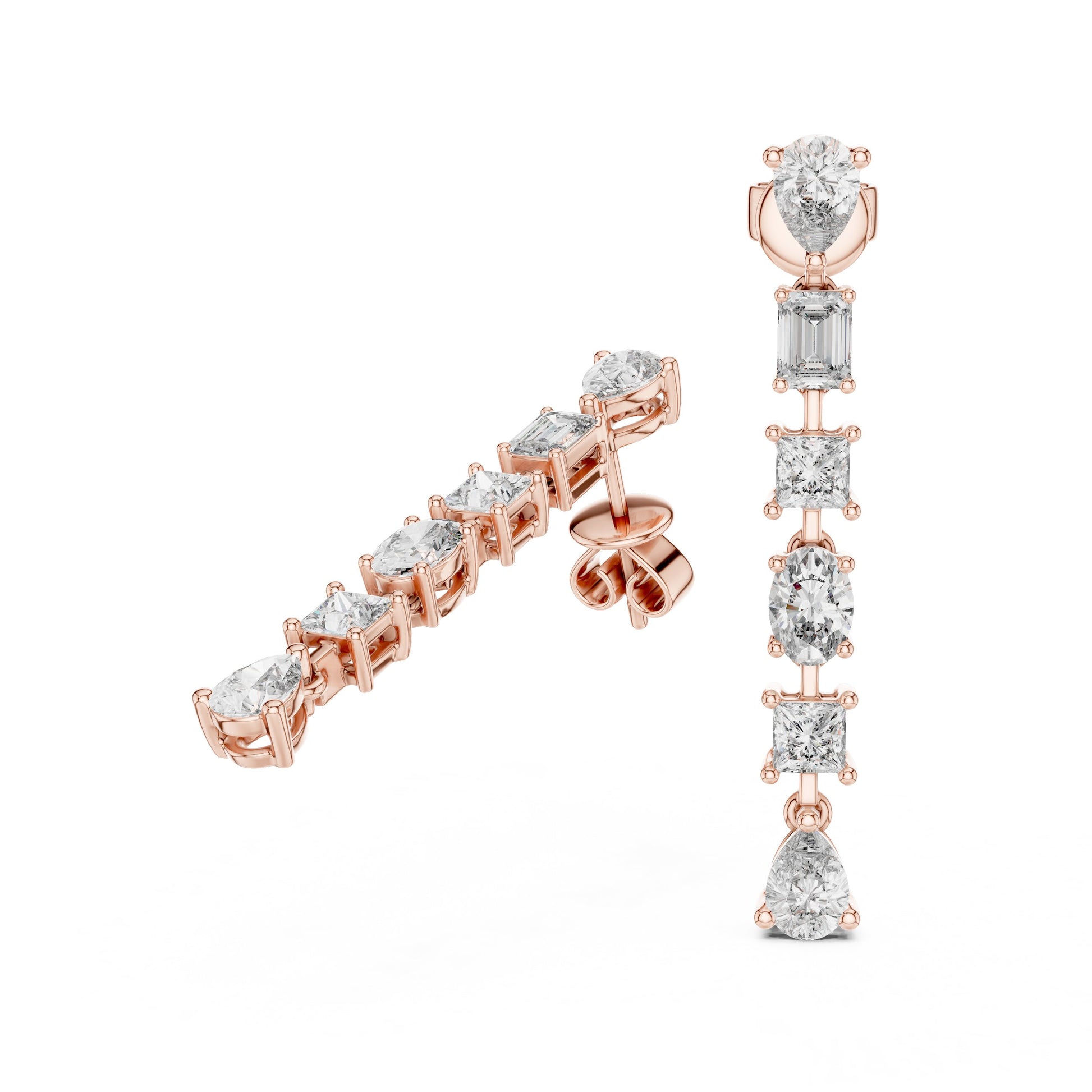 Mixed Shape Lab Grown Diamond Climber Earrings