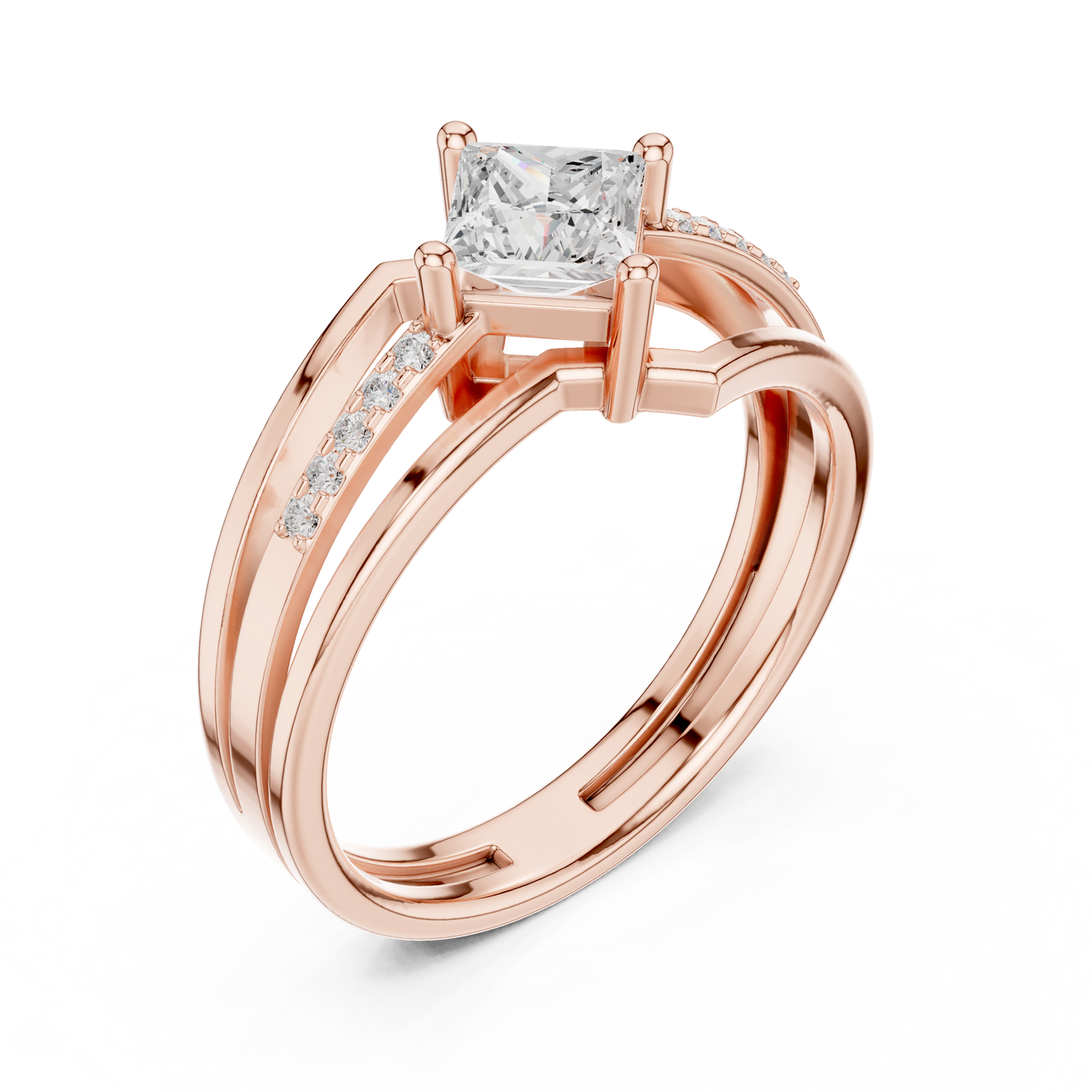 Round Side Stone Lab Grown Diamond Ring