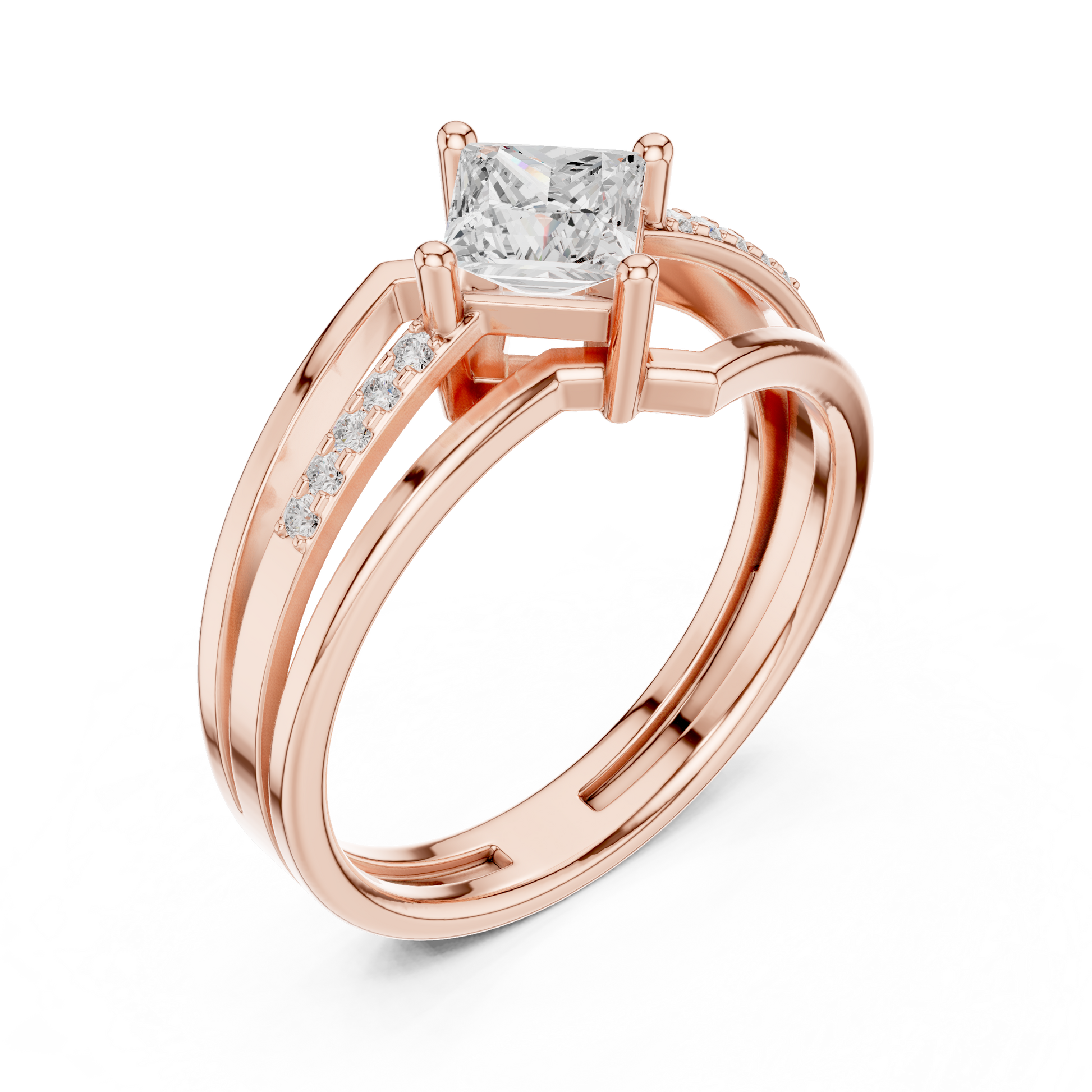 Round Side Stone Lab Grown Diamond Ring