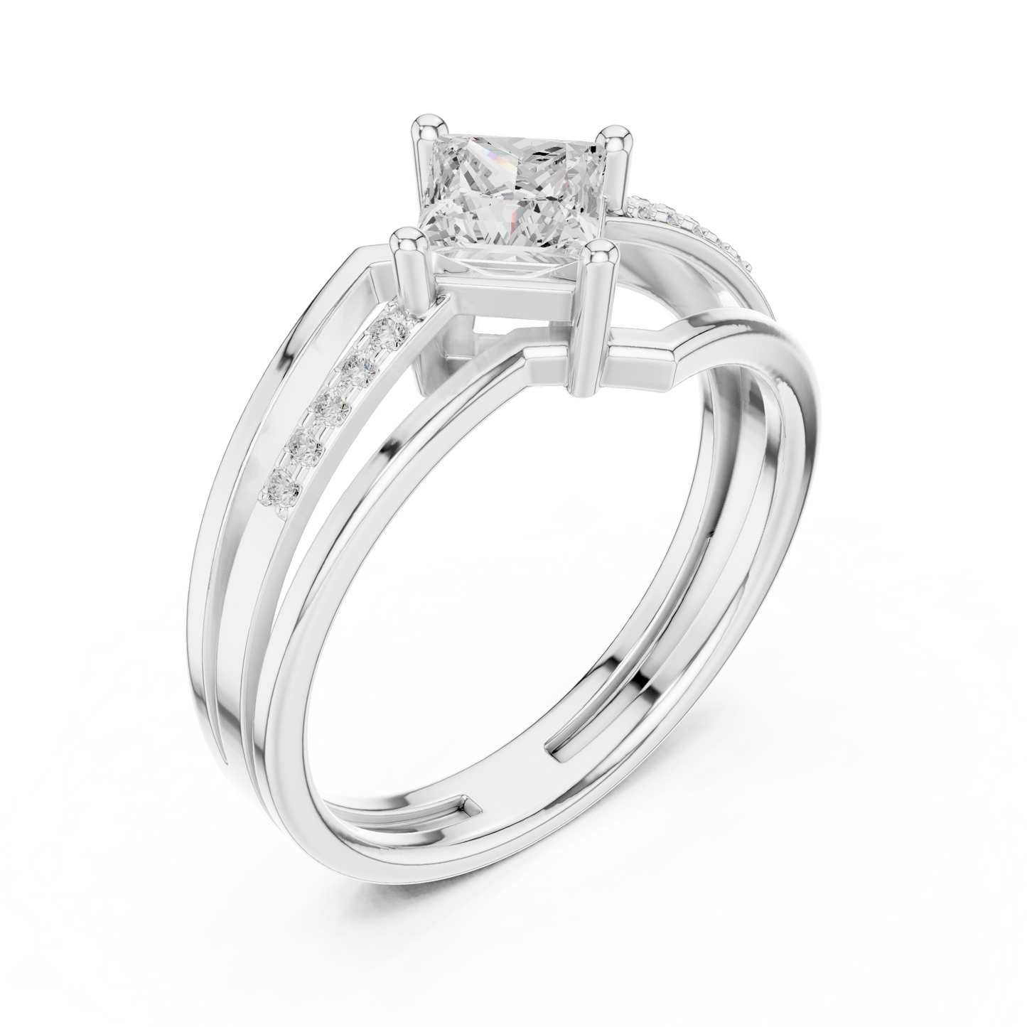Round Side Stone Lab Grown Diamond Ring