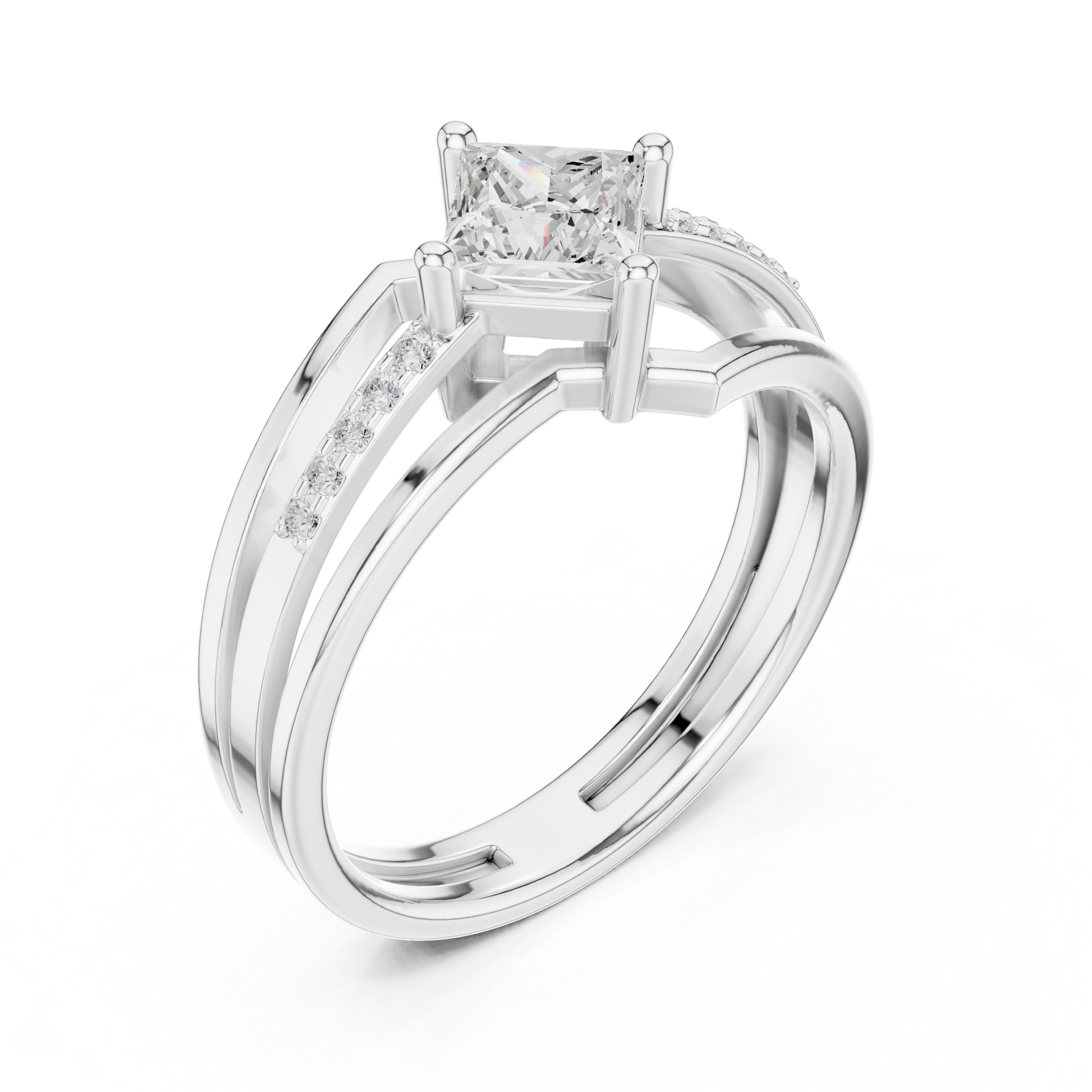 Round Side Stone Lab Grown Diamond Ring
