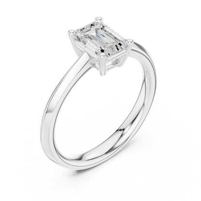 Emerald Solitaire Lab Grown Diamond Ring