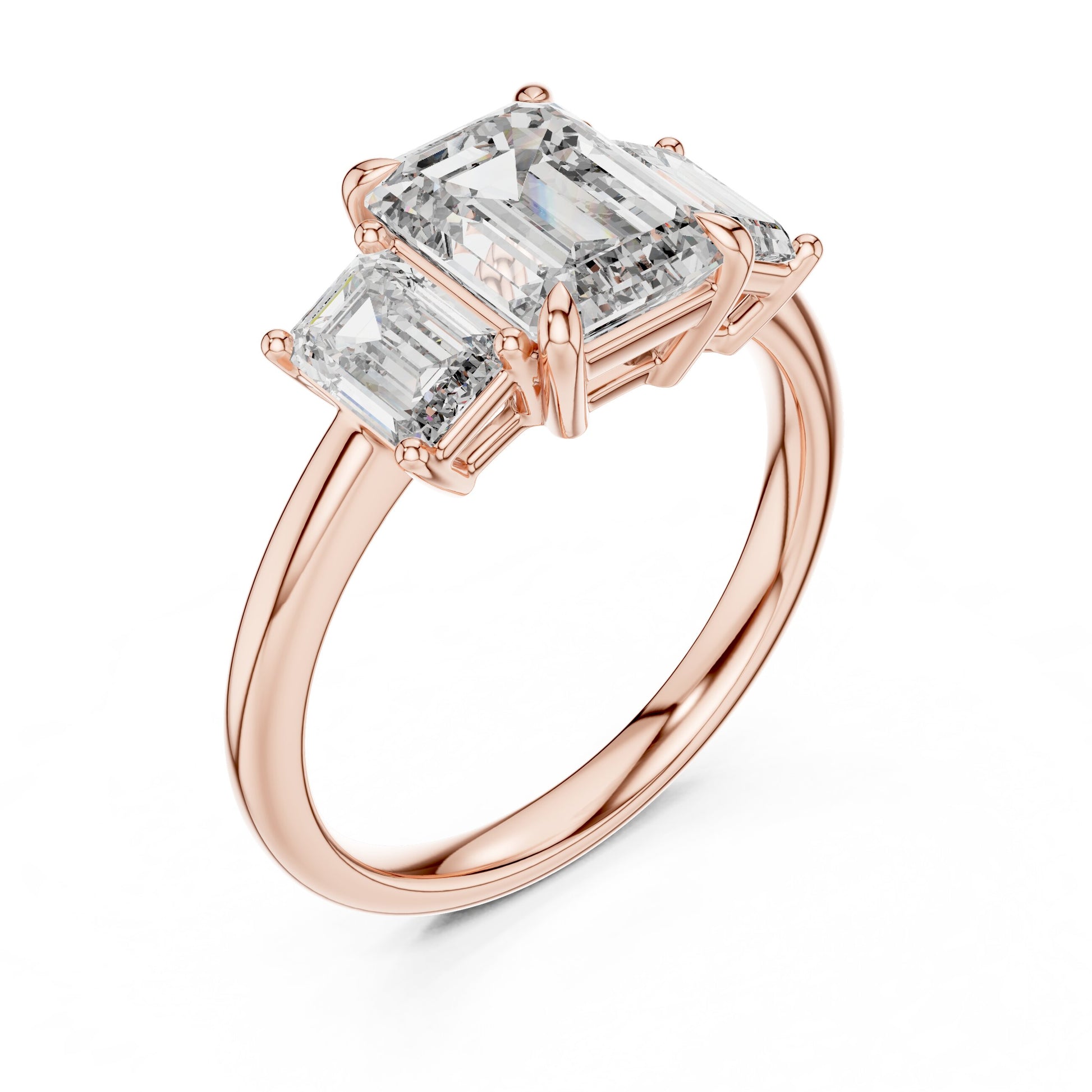 Emerald Three Stone Lab Grown Diamond Ring