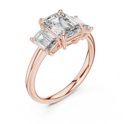 Emerald Three Stone Lab Grown Diamond Ring