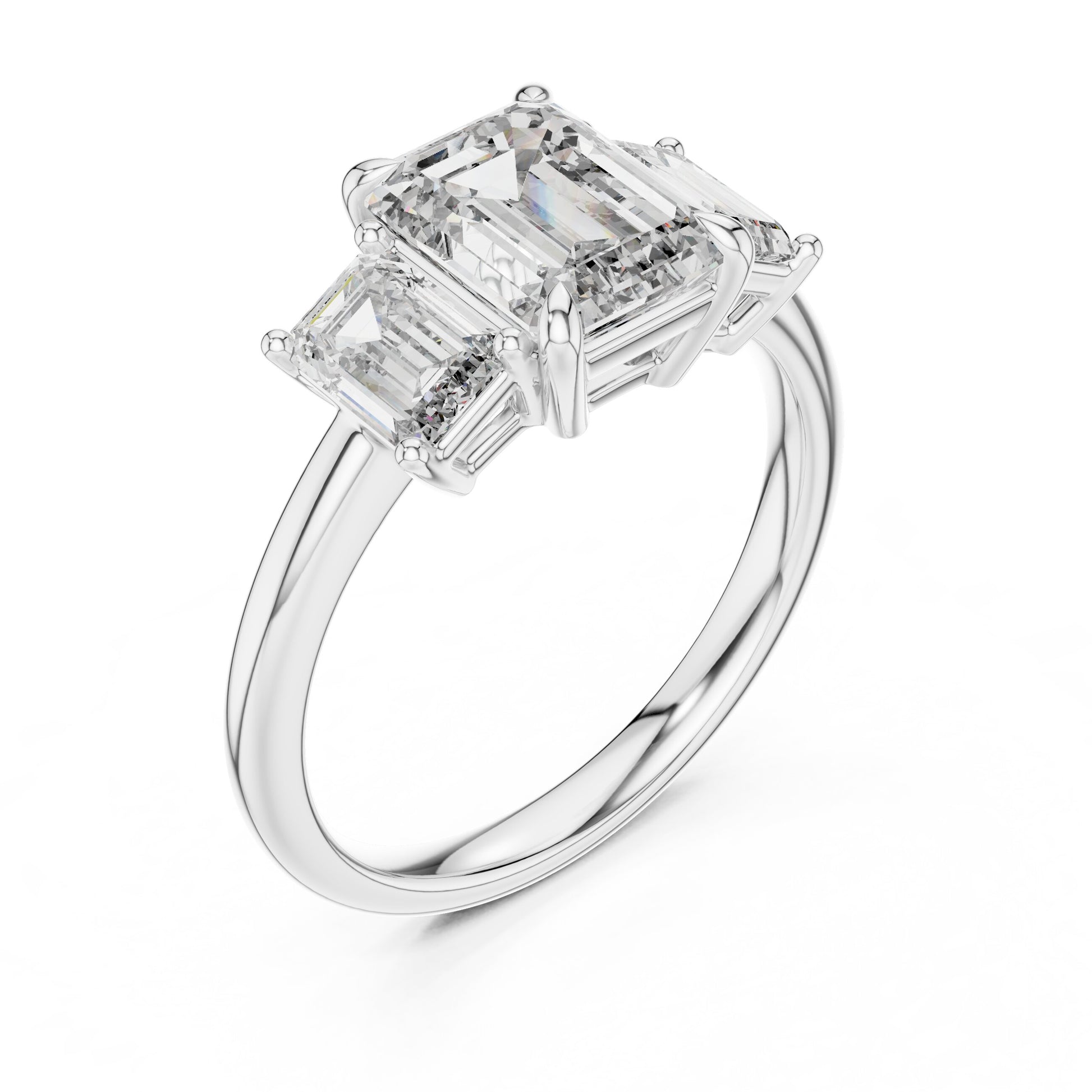 Emerald Three Stone Lab Grown Diamond Ring