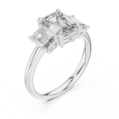 Emerald Three Stone Lab Grown Diamond Ring
