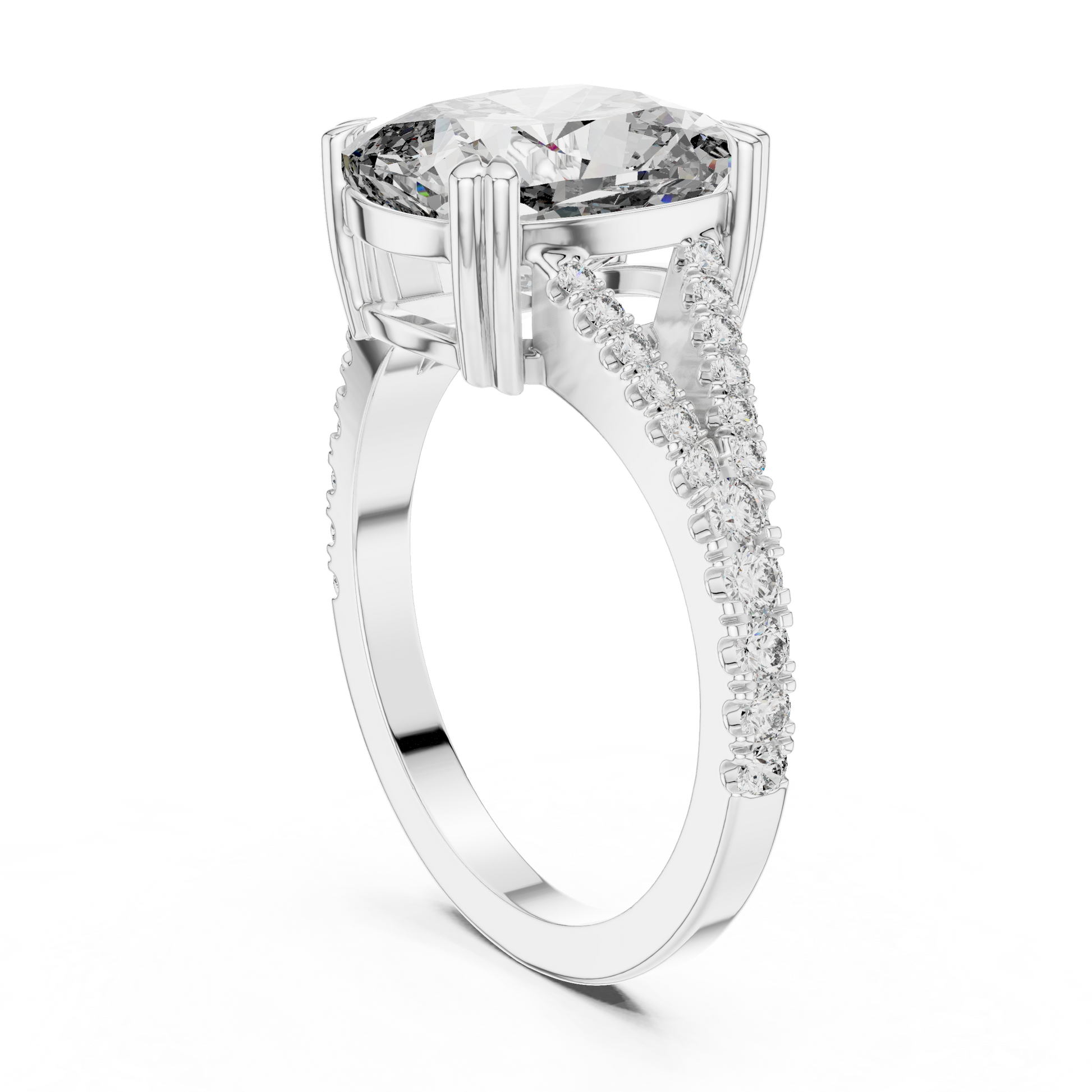 Round Side Stone Lab Grown Diamond Ring