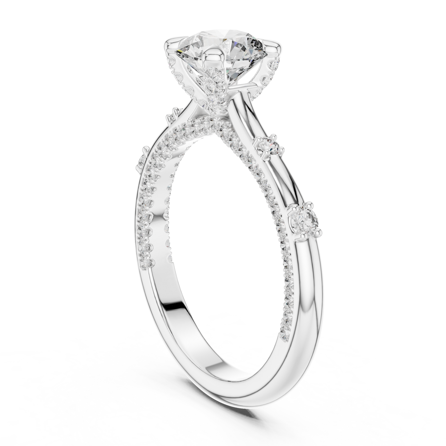 Round Side Stone Lab Grown Diamond Ring