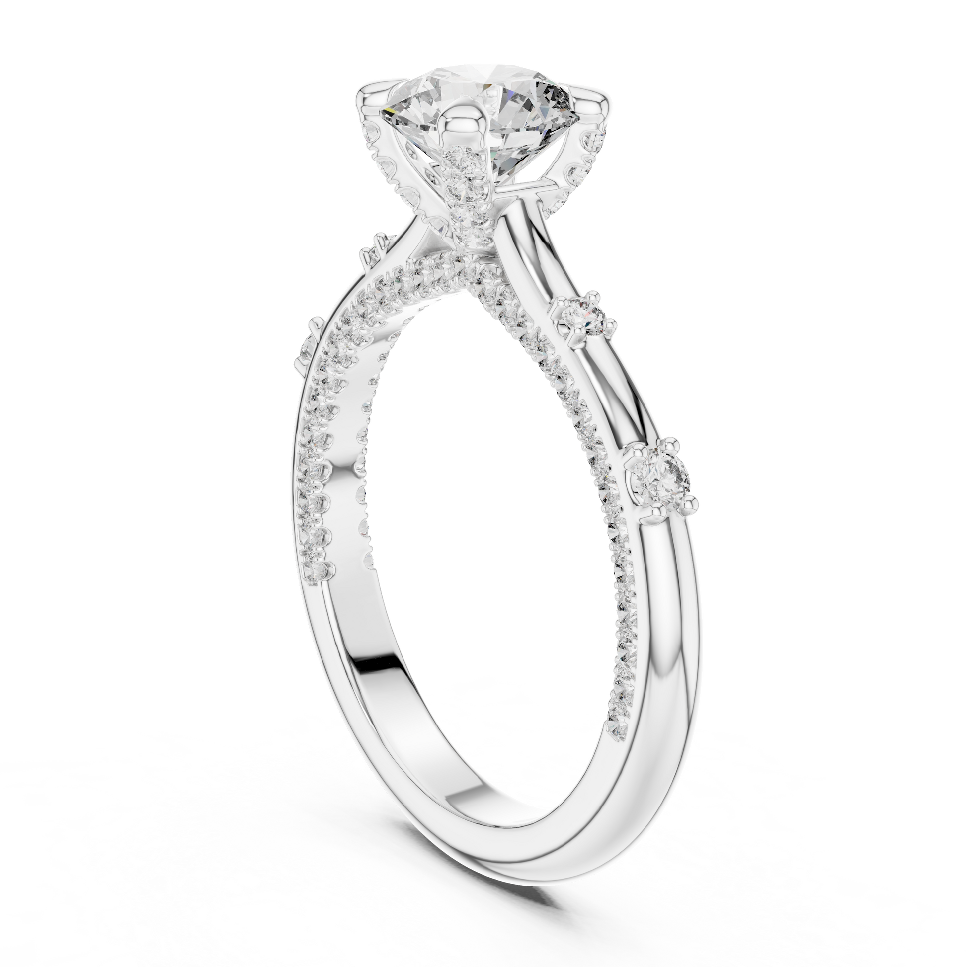 Round Side Stone Lab Grown Diamond Ring