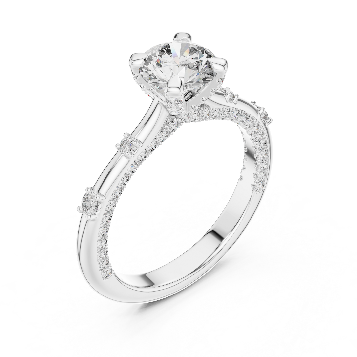 Round Side Stone Lab Grown Diamond Ring