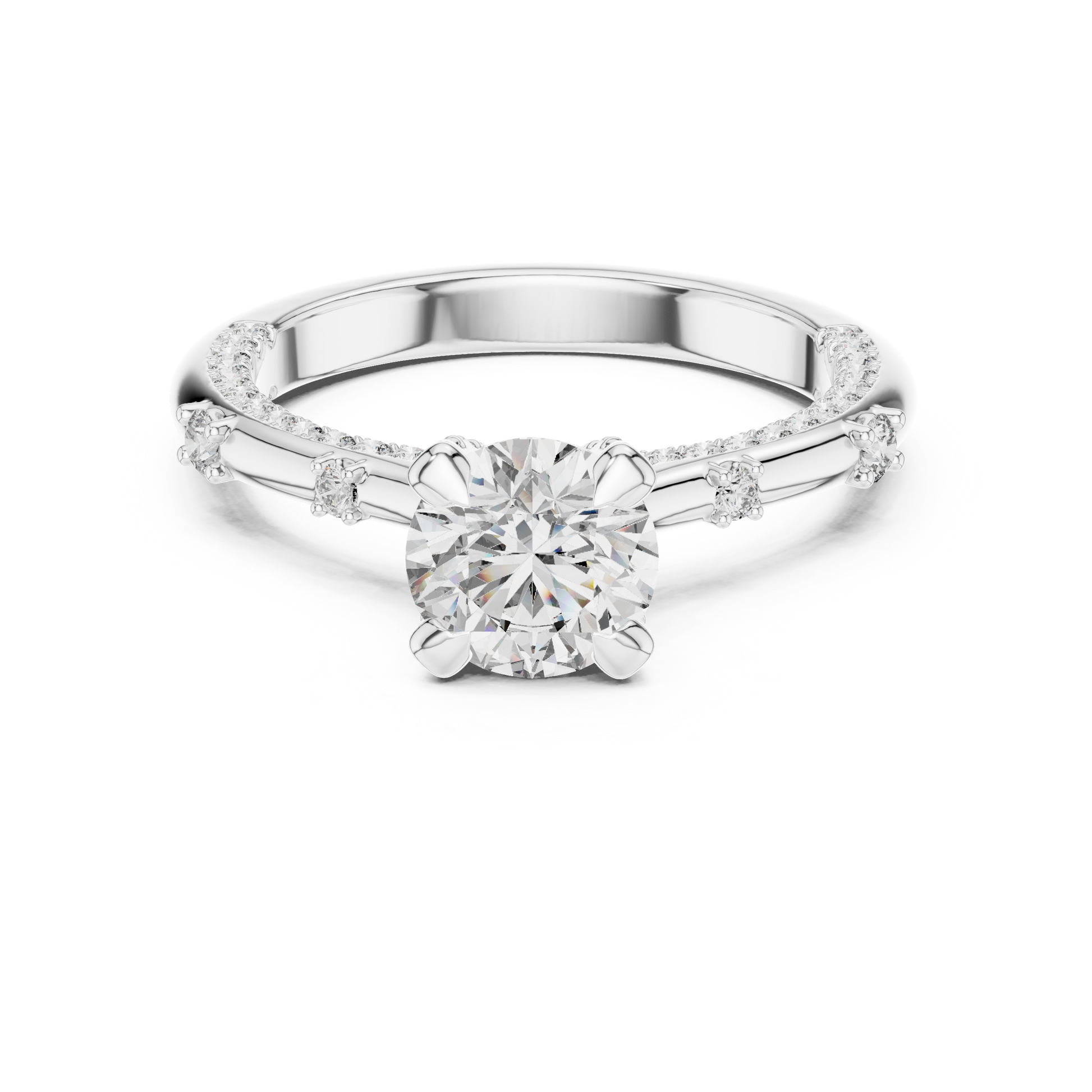 Round Side Stone Lab Grown Diamond Ring