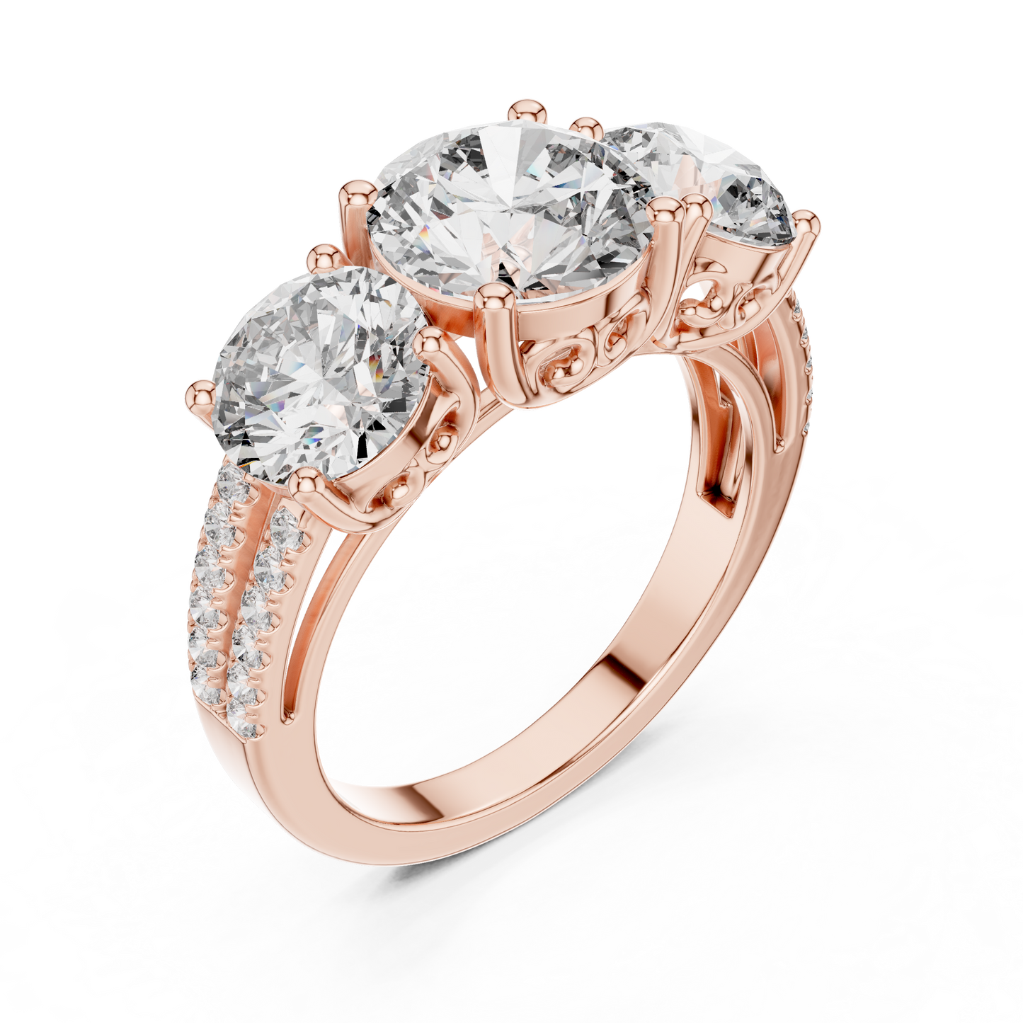 Round Three Stone Lab Grown Diamond Ring