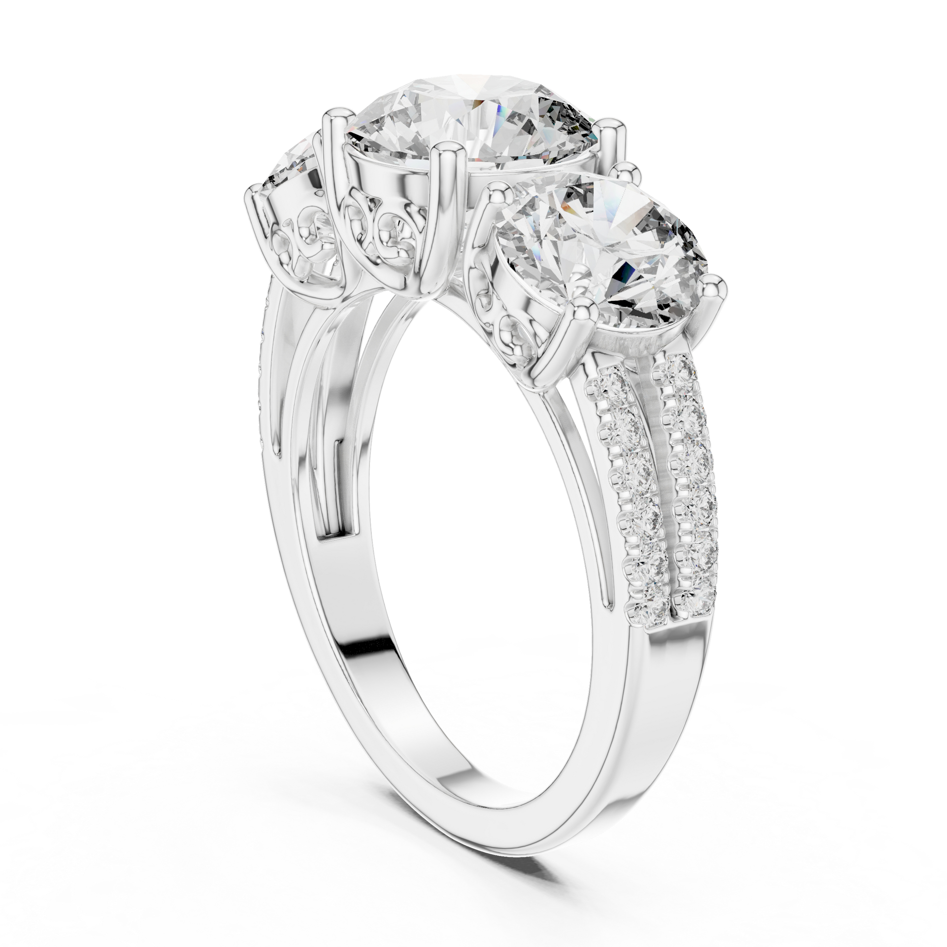 Round Three Stone Lab Grown Diamond Ring