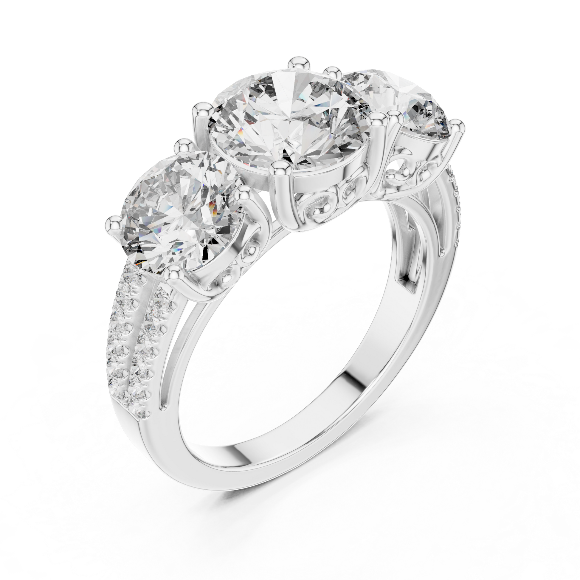 Round Three Stone Lab Grown Diamond Ring