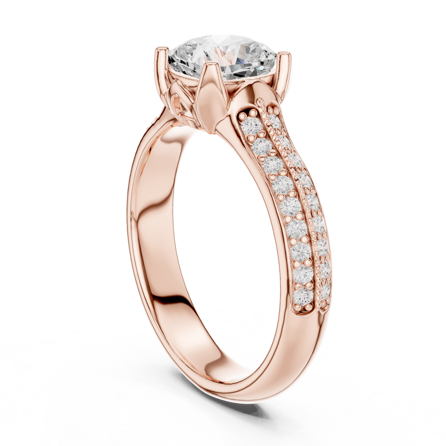 Round Side Stone Lab Grown Diamond Ring