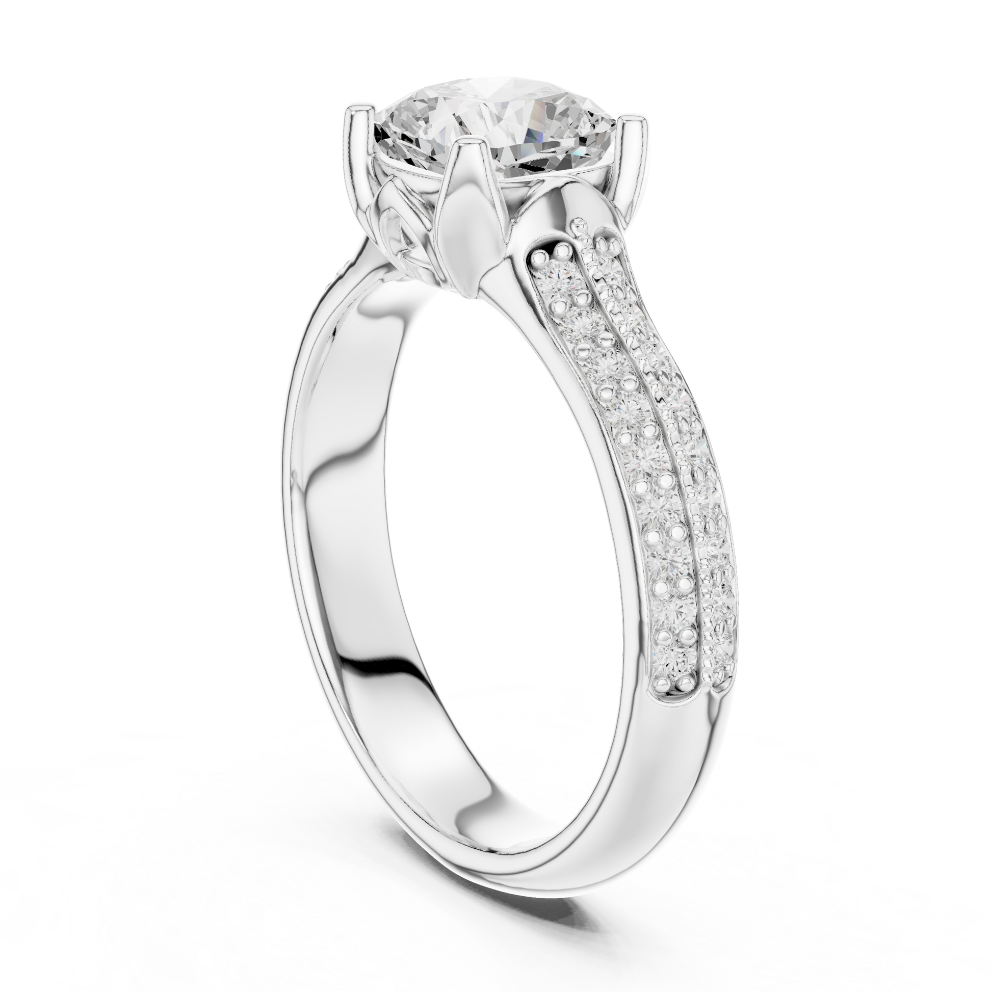 Round Side Stone Lab Grown Diamond Ring