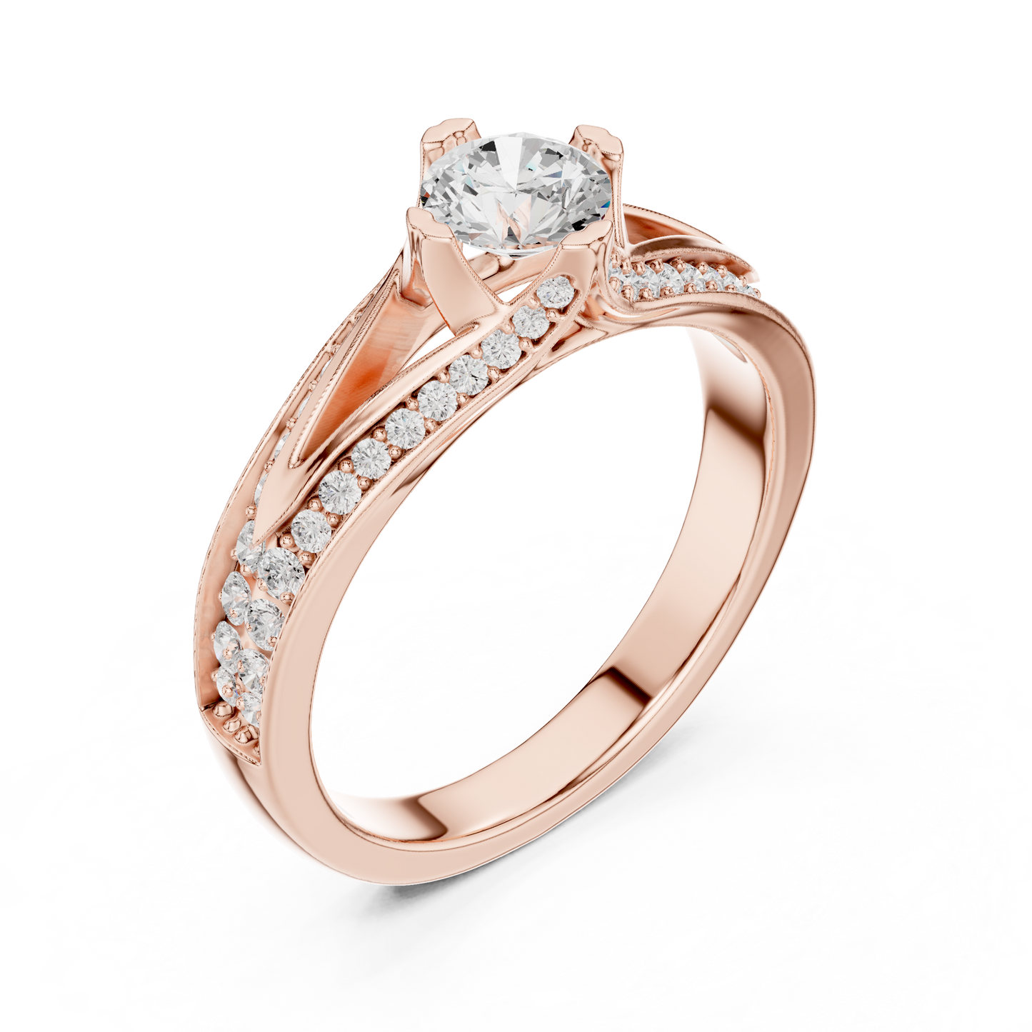 Round Side Stone Lab Grown Diamond Ring
