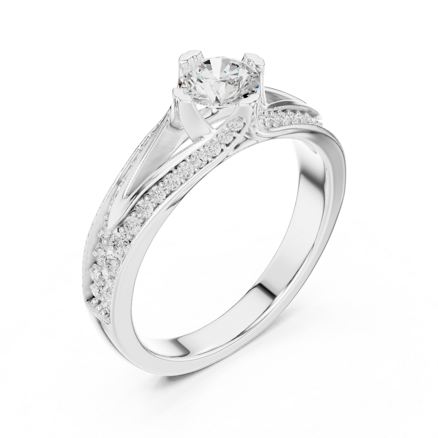 Round Side Stone Lab Grown Diamond Ring
