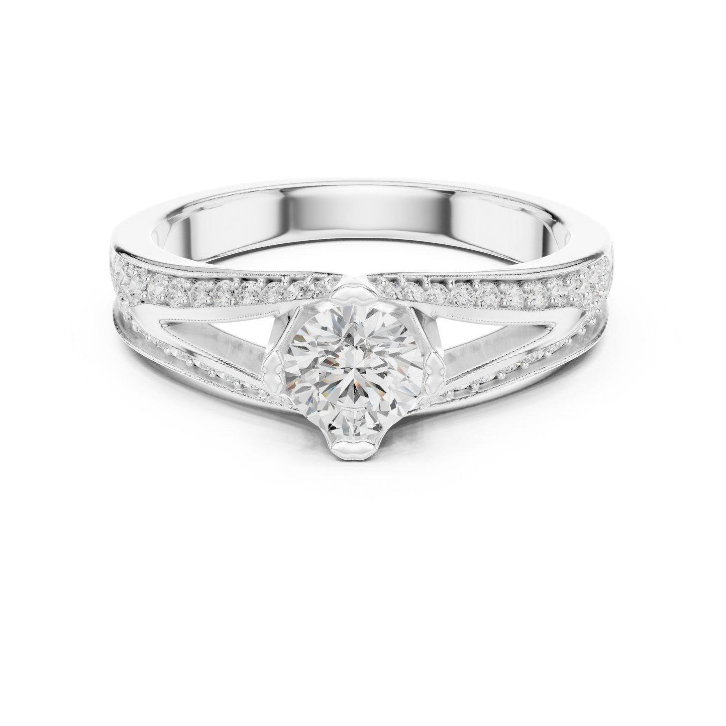 Round Side Stone Lab Grown Diamond Ring
