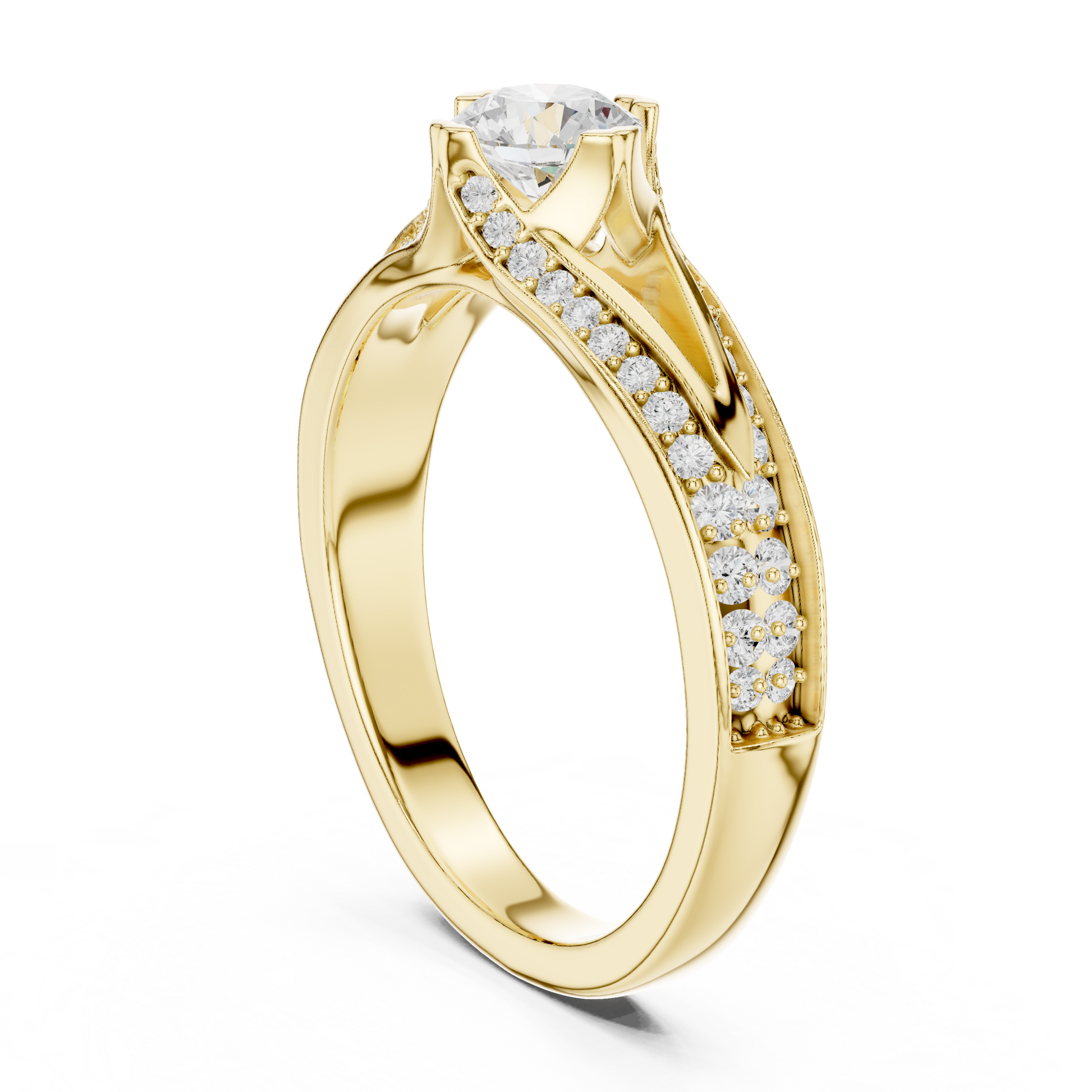 Round Side Stone Lab Grown Diamond Ring