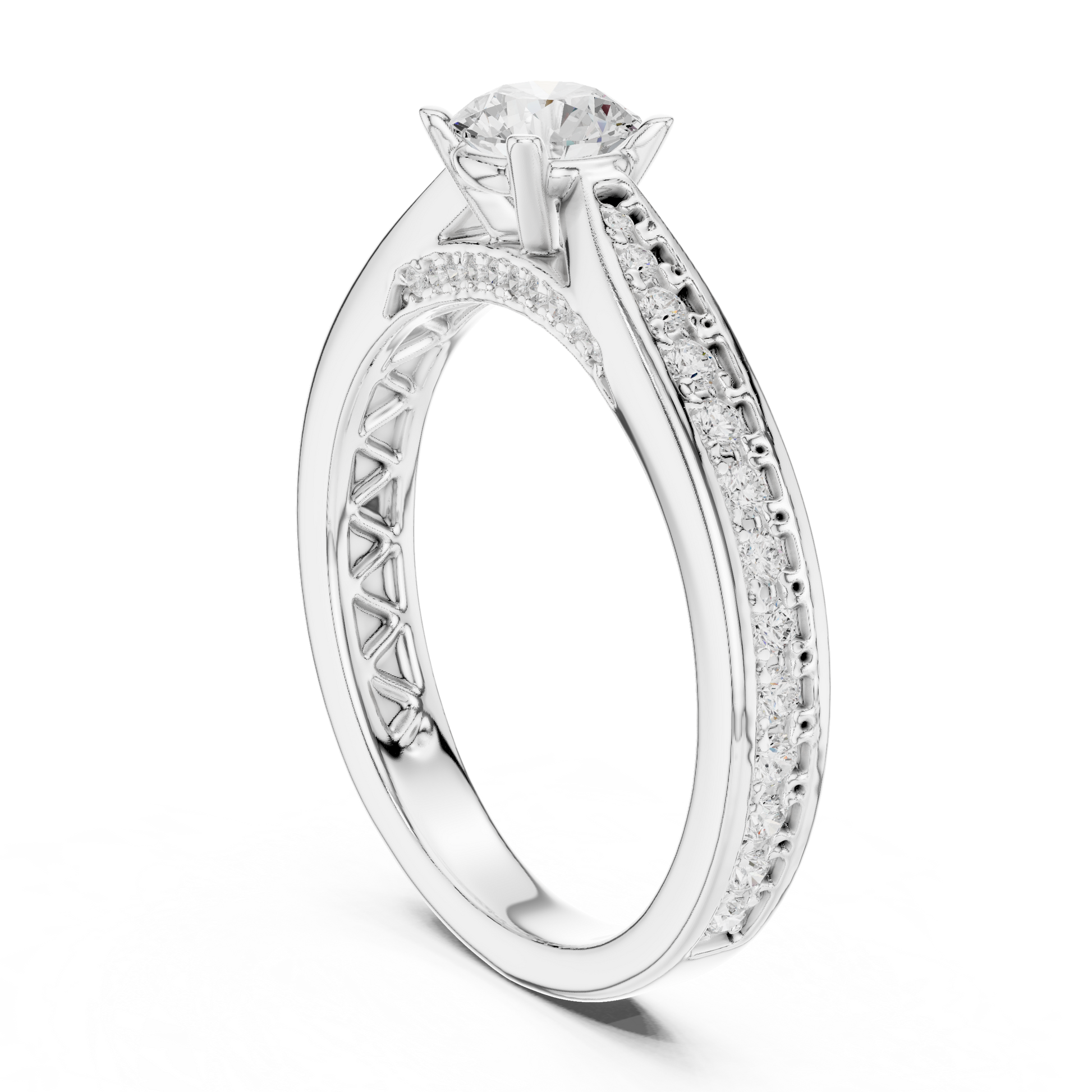 Round Side Stone Lab Grown Diamond Ring