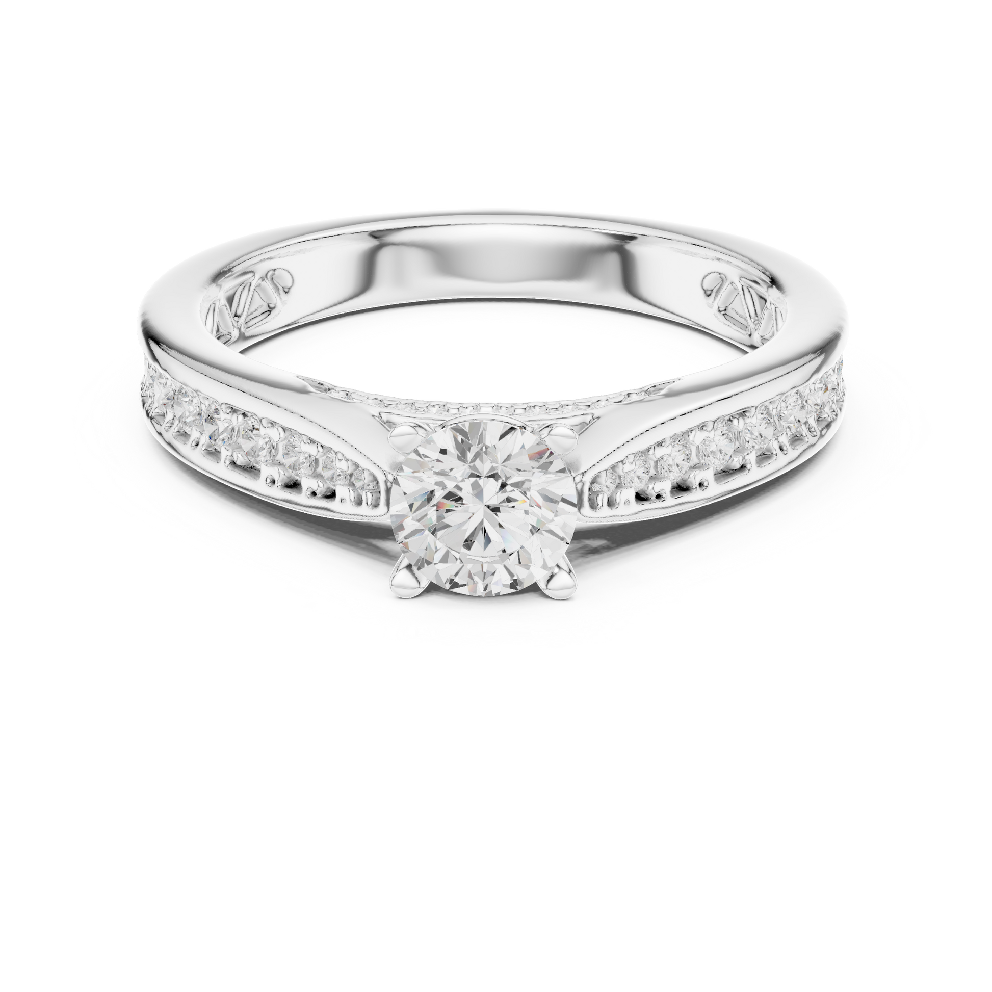 Round Side Stone Lab Grown Diamond Ring