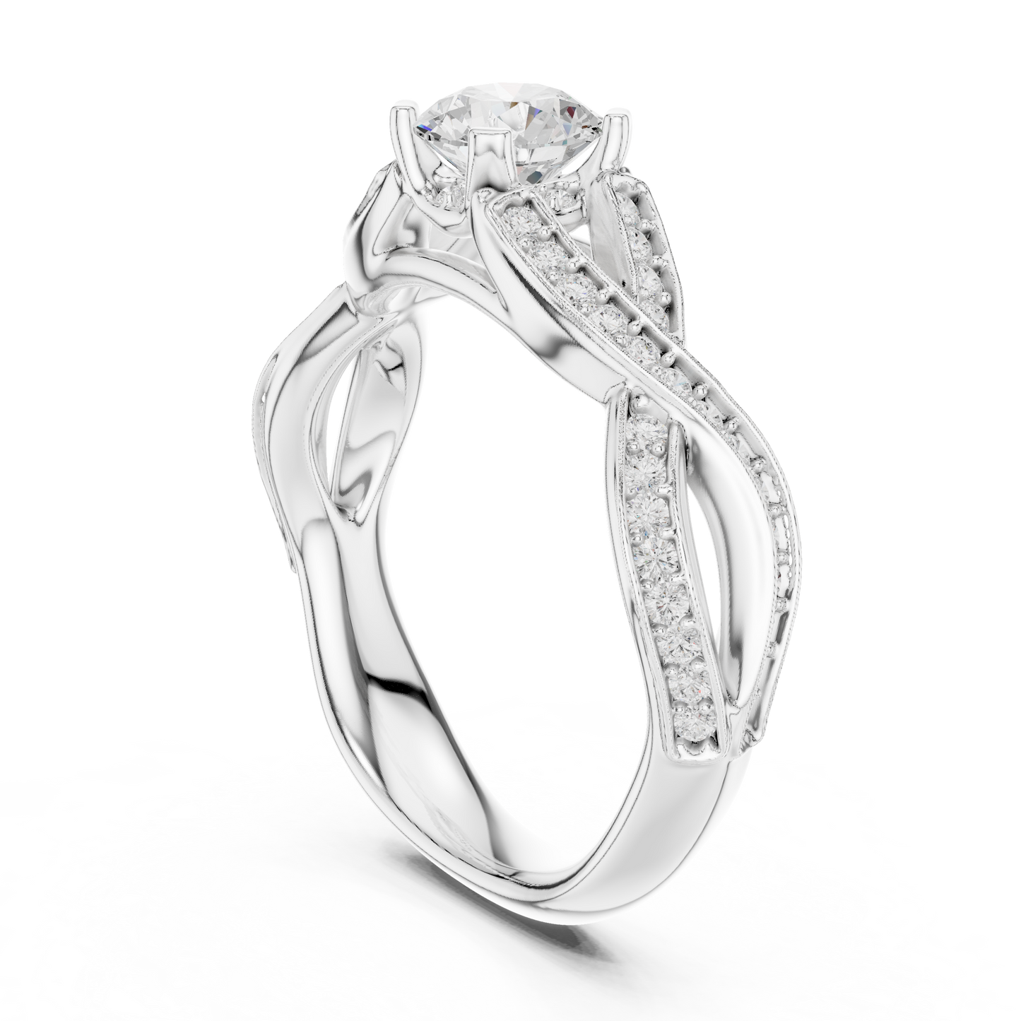 Round Side Stone Lab Grown Diamond Ring