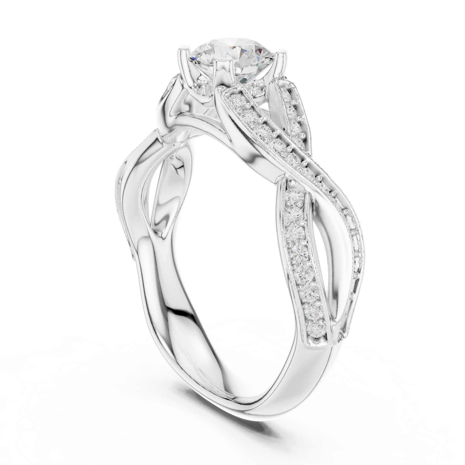 Round Side Stone Lab Grown Diamond Ring